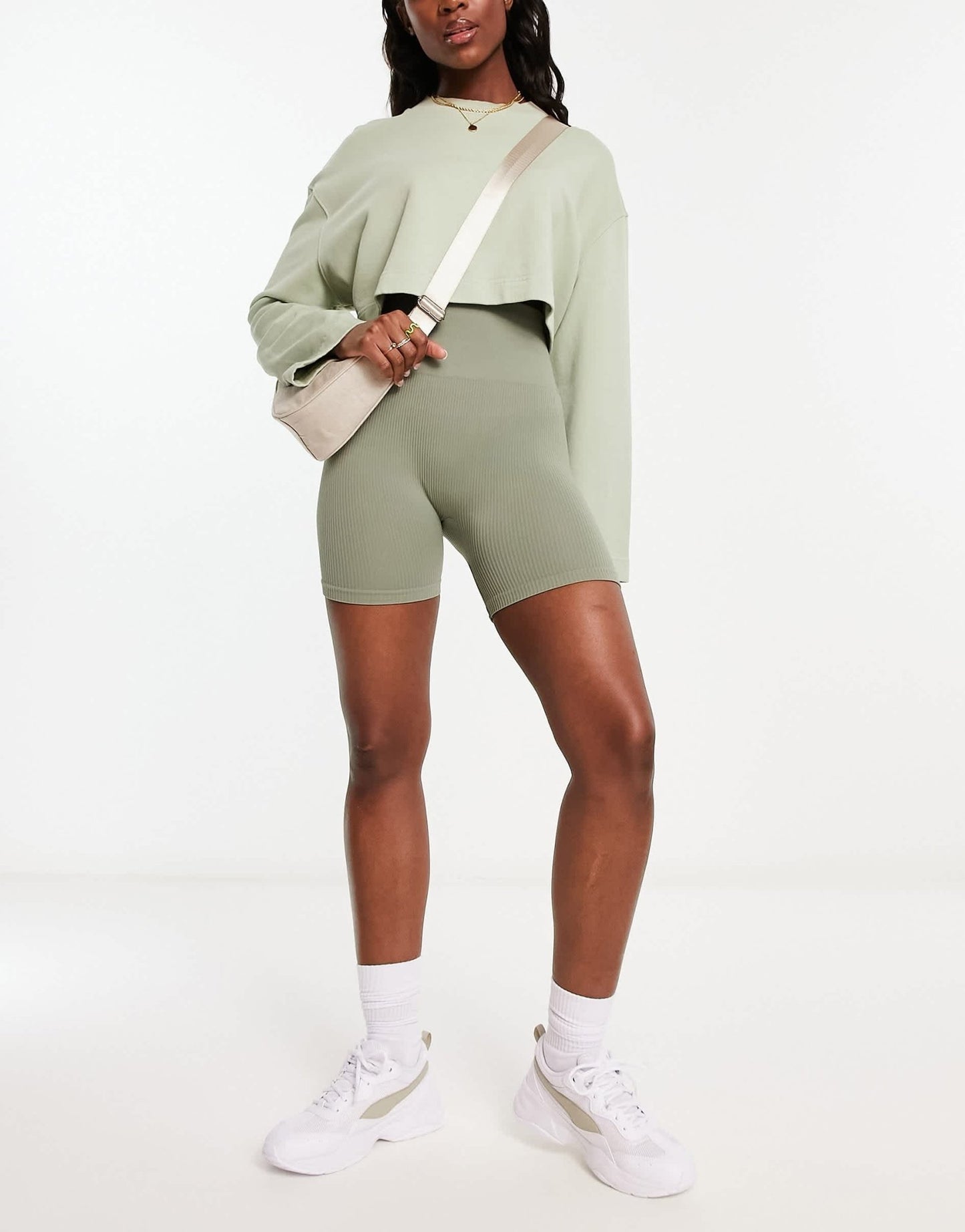 Stradivarius seamless rib short in olive - ASOS Sample Sale