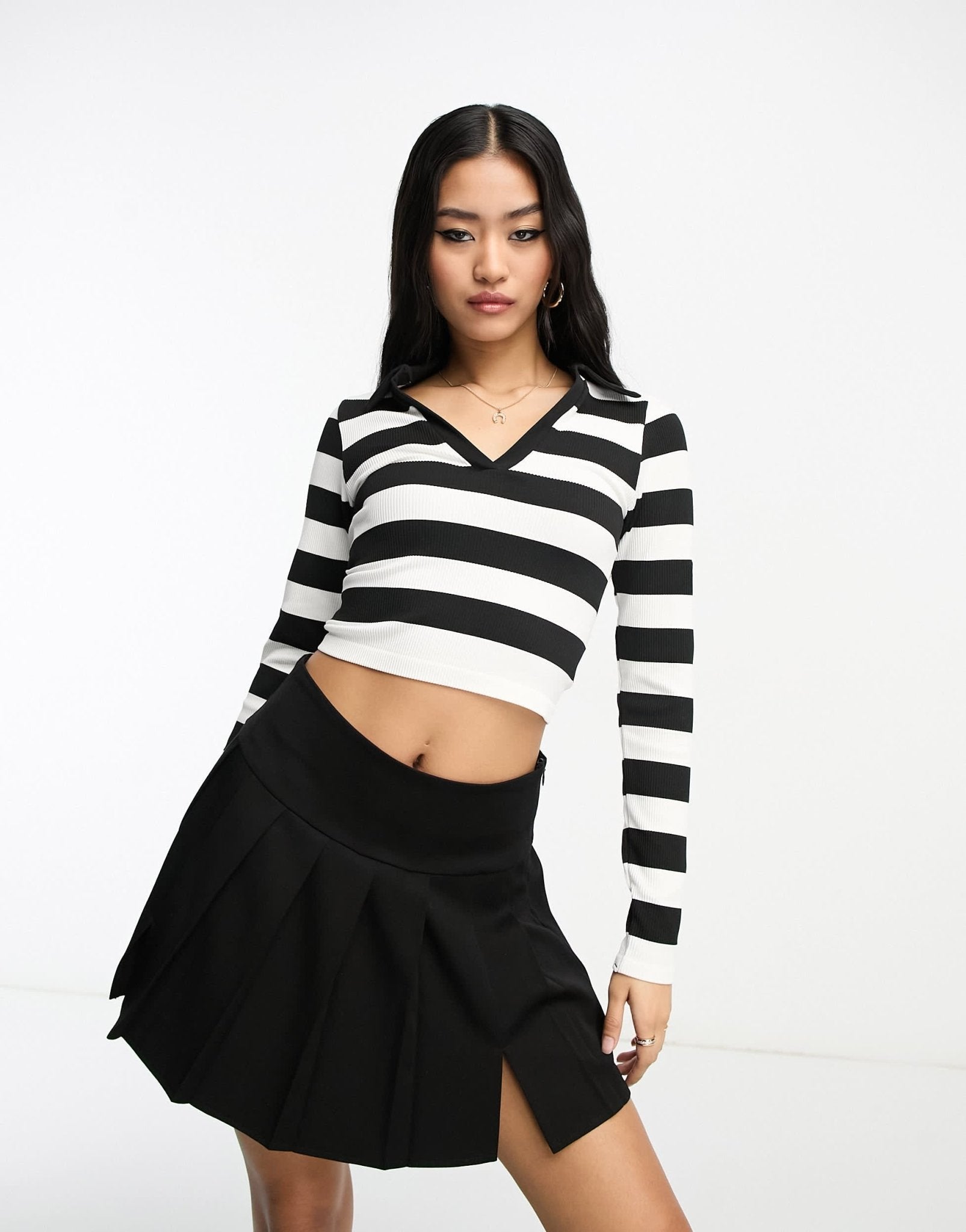 Stradivarius seamless ribbed polo top in stripe - ASOS Sample Sale