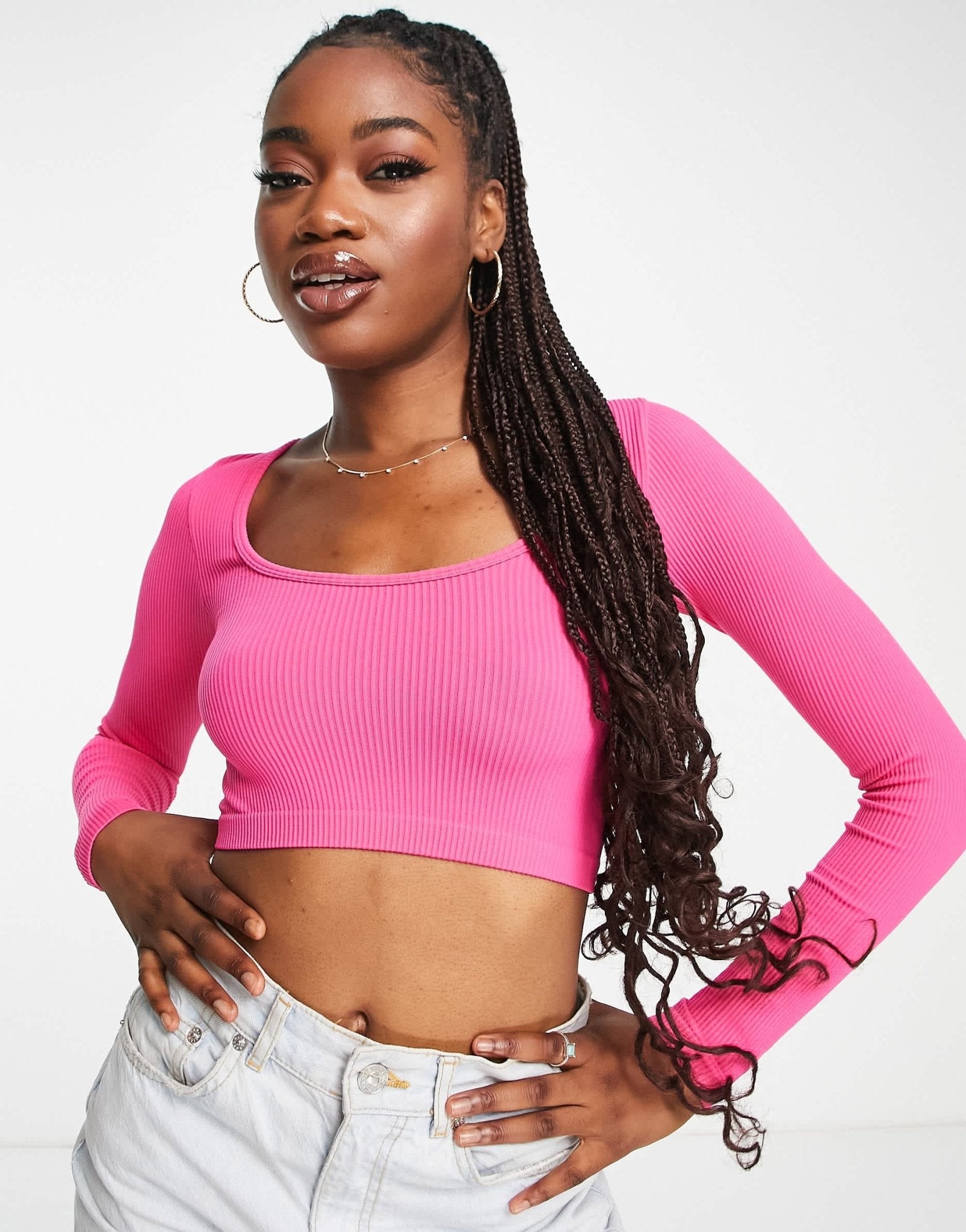 Stradivarius seamless ribbed scoop neck top in pink - ASOS Sample Sale