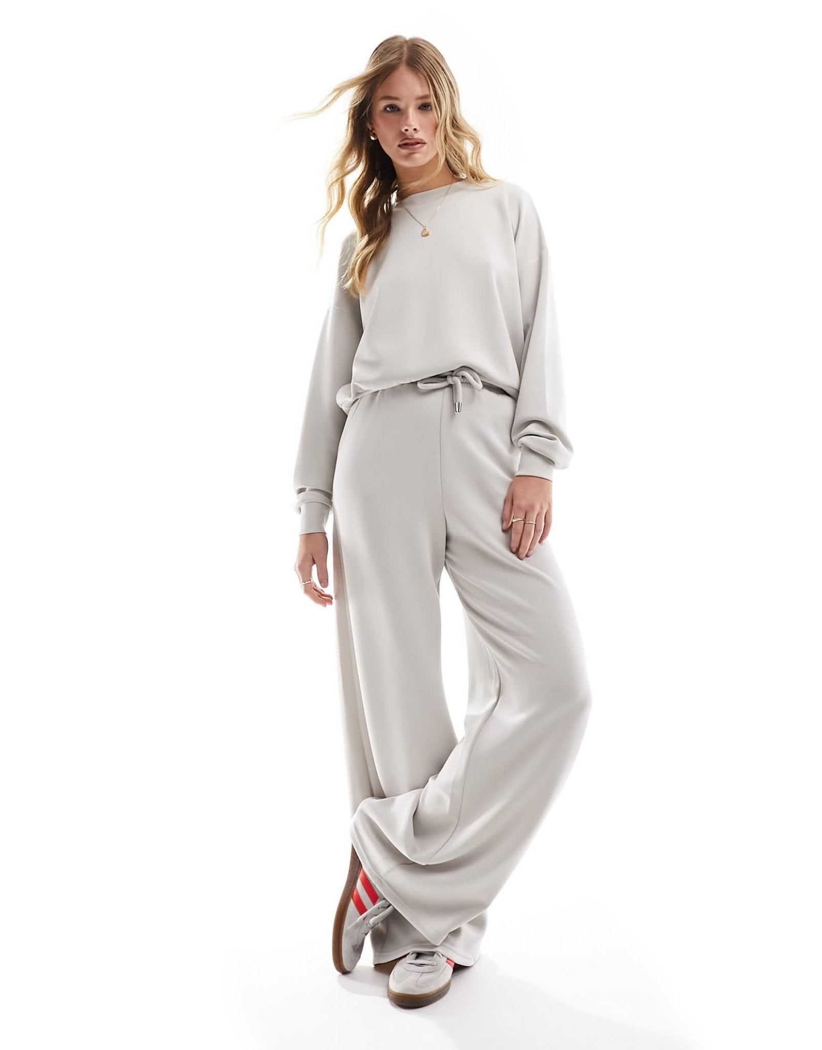 Stradivarius soft touch wide leg jogger co - ord in ice - ASOS Sample Sale