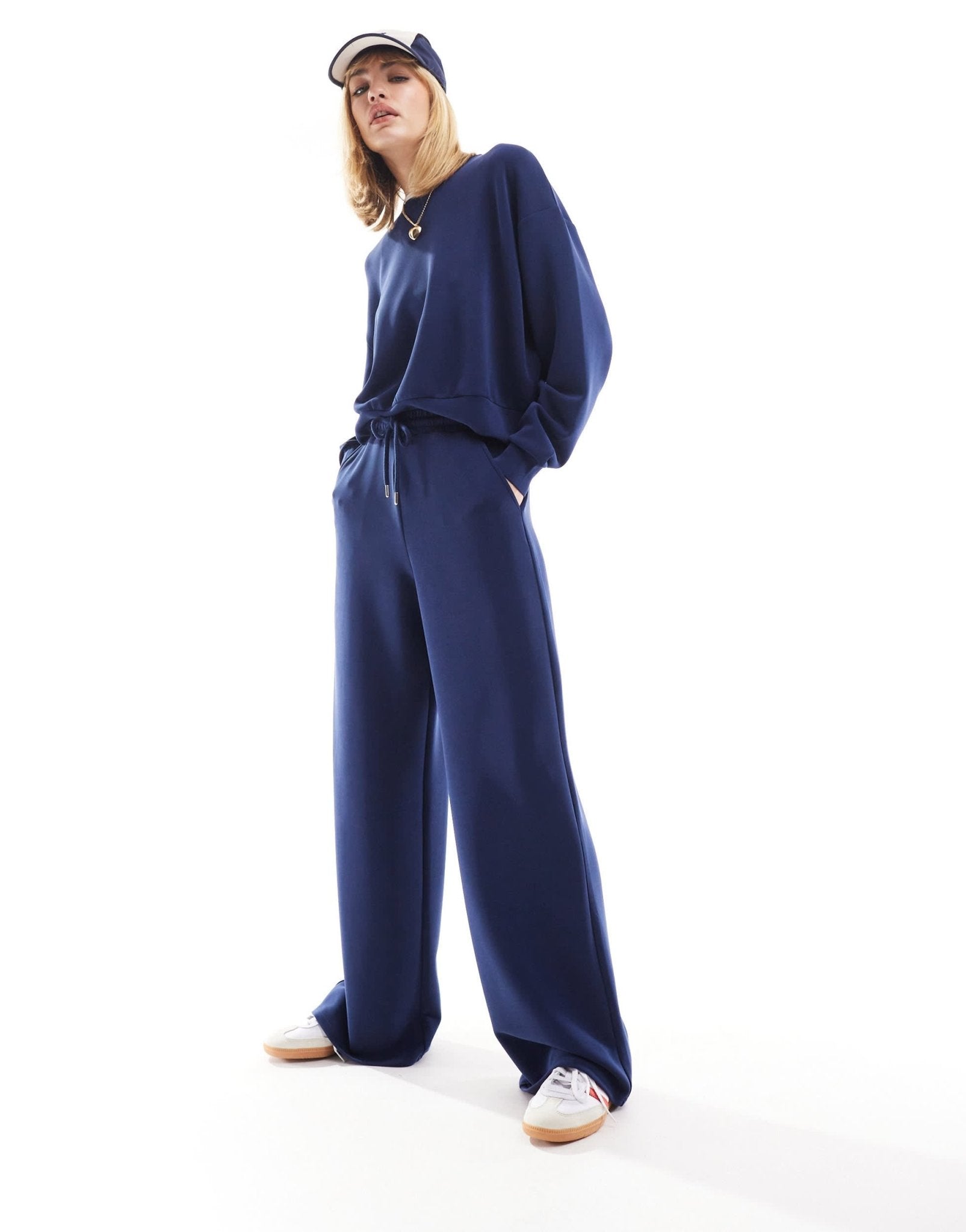 Stradivarius soft touch wide leg jogger co - ord in navy - ASOS Sample Sale