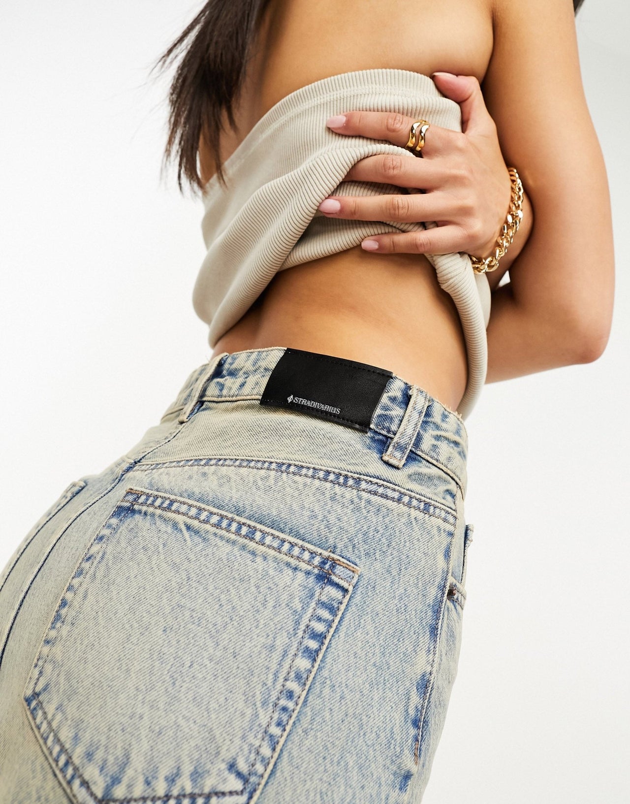 Stradivarius spliced denim maxi skirt in vintage wash - ASOS Sample Sale