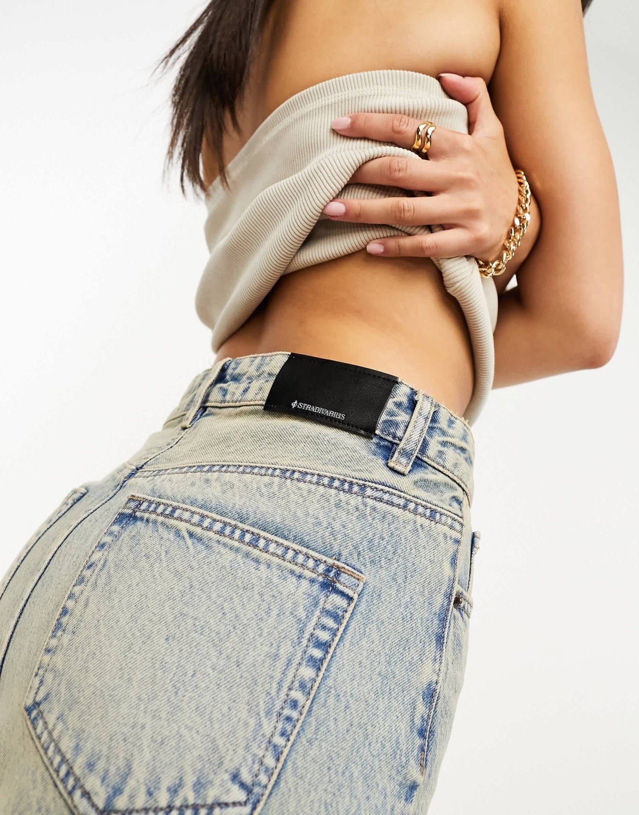 Stradivarius spliced denim maxi skirt in vintage wash - ASOS Sample Sale
