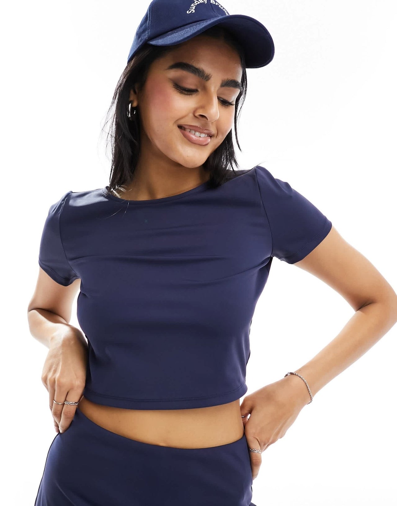 Stradivarius sport baby tee in navy co-ord - ASOS Sample Sale