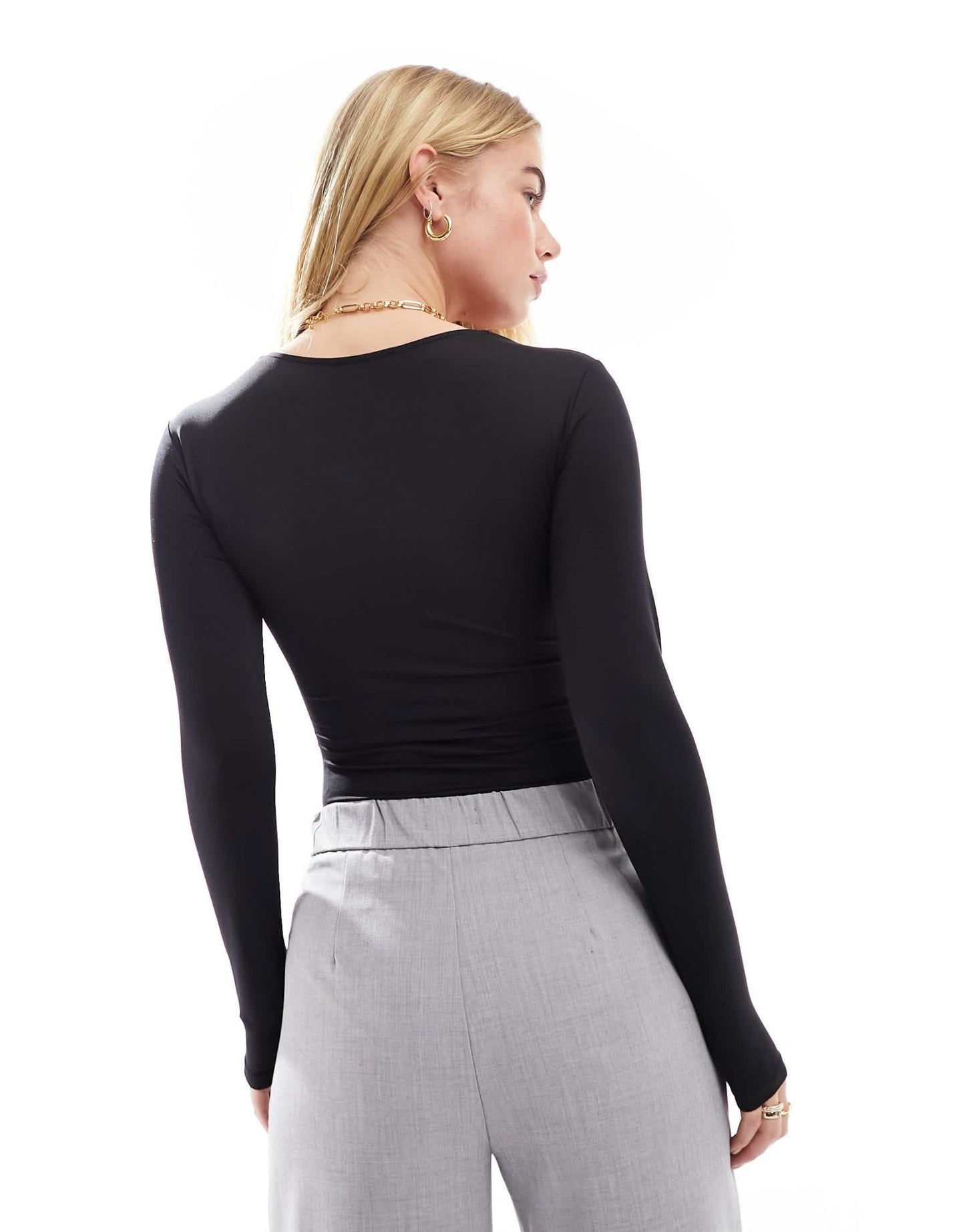 Stradivarius square neck bodysuit in black - ASOS Sample Sale