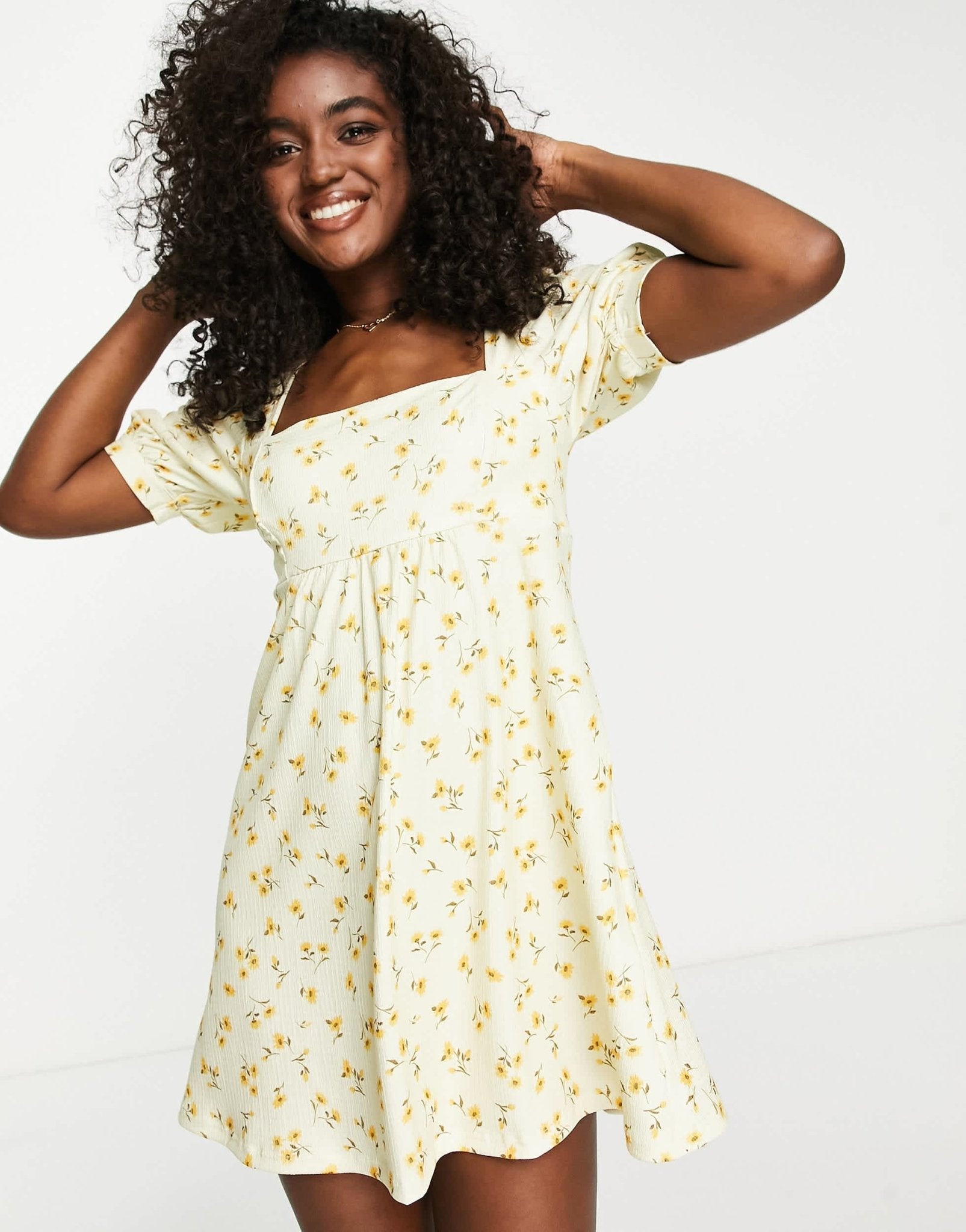 Stradivarius square neck mini dress in white floral print - ASOS Sample Sale