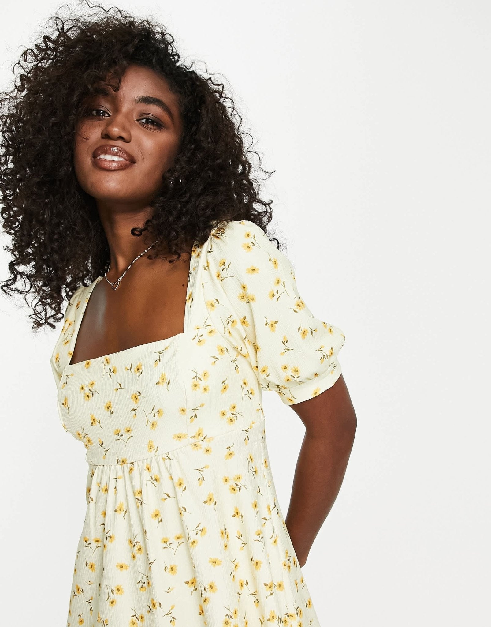 Stradivarius square neck mini dress in white floral print - ASOS Sample Sale