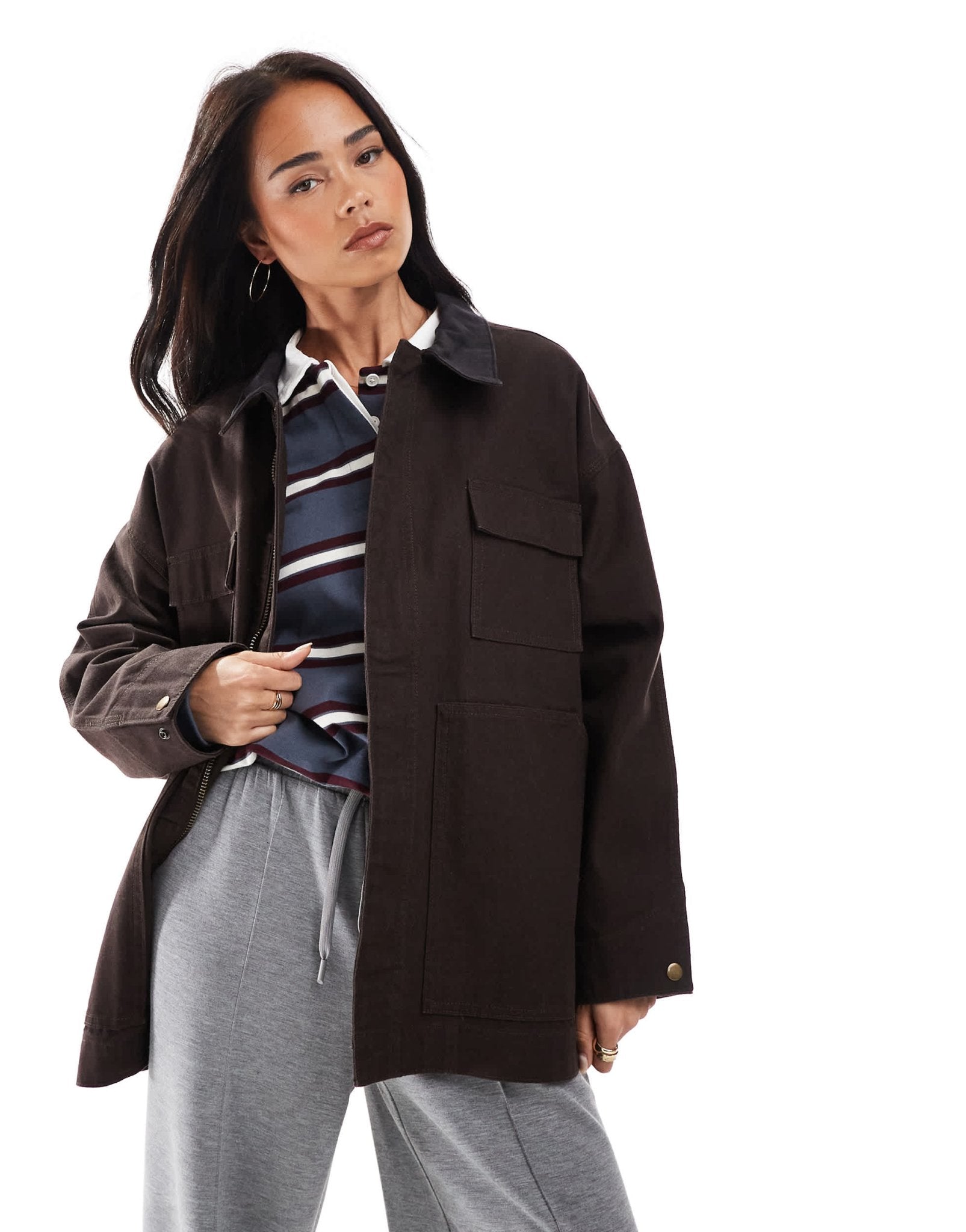 Stradivarius STR barn jacket in brown - ASOS Sample Sale