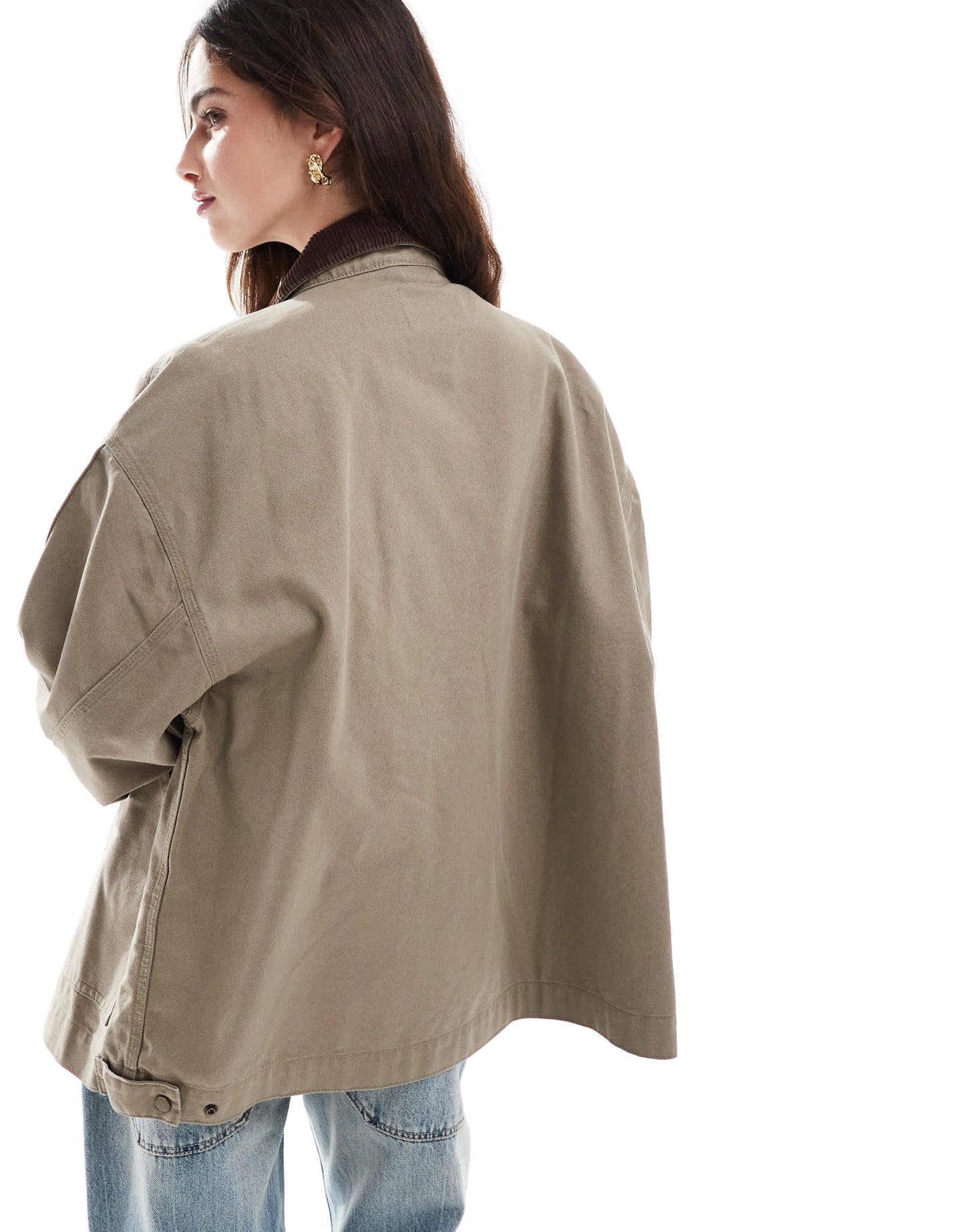 Stradivarius STR barn jacket with corduroy collar detail in khaki - ASOS Sample Sale