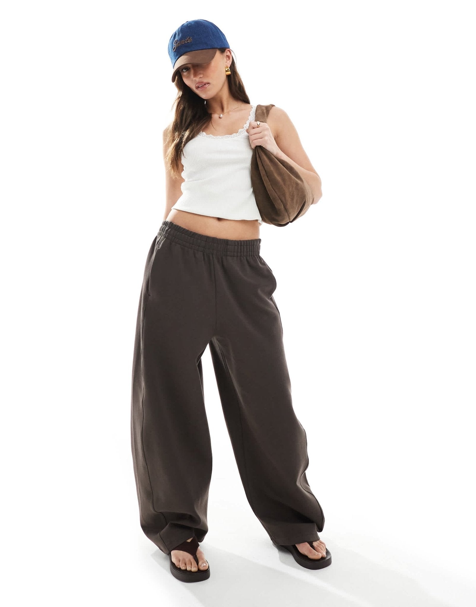 Stradivarius STR barrel leg jogger in brown - ASOS Sample Sale