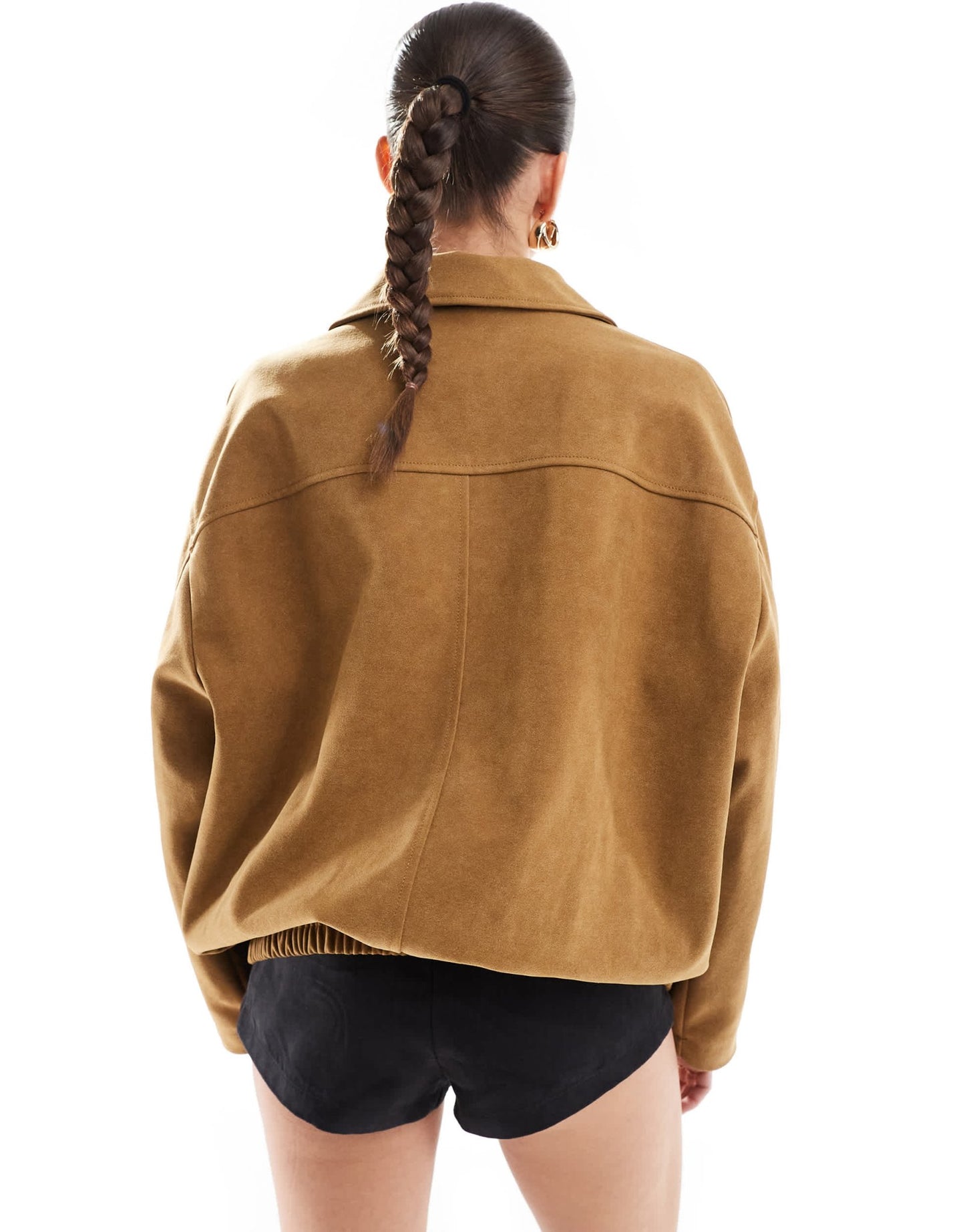 Stradivarius STR faux suede bomber jacket in brown - ASOS Sample Sale