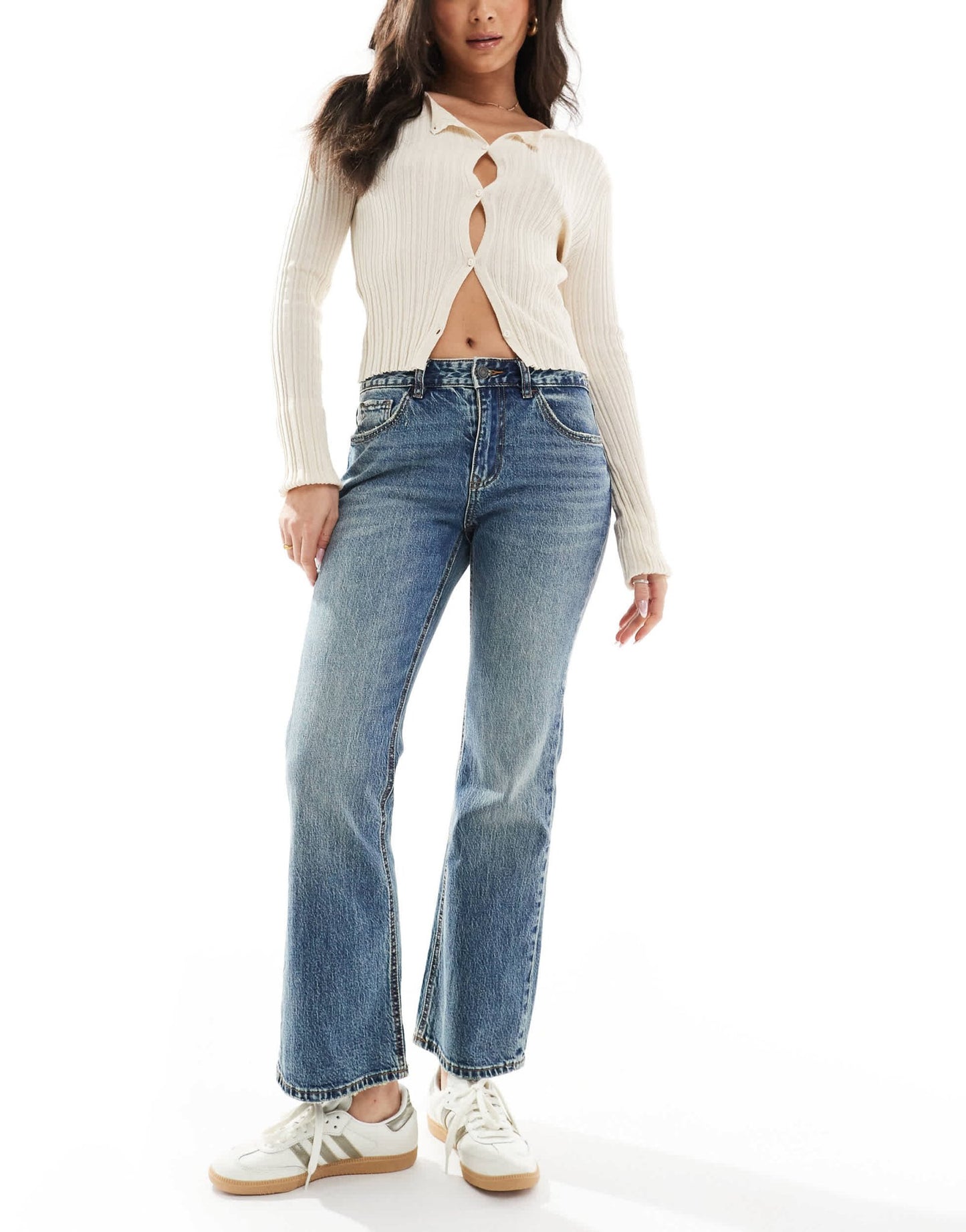 Stradivarius STR flare cropped jean in medium wash - ASOS Sample Sale