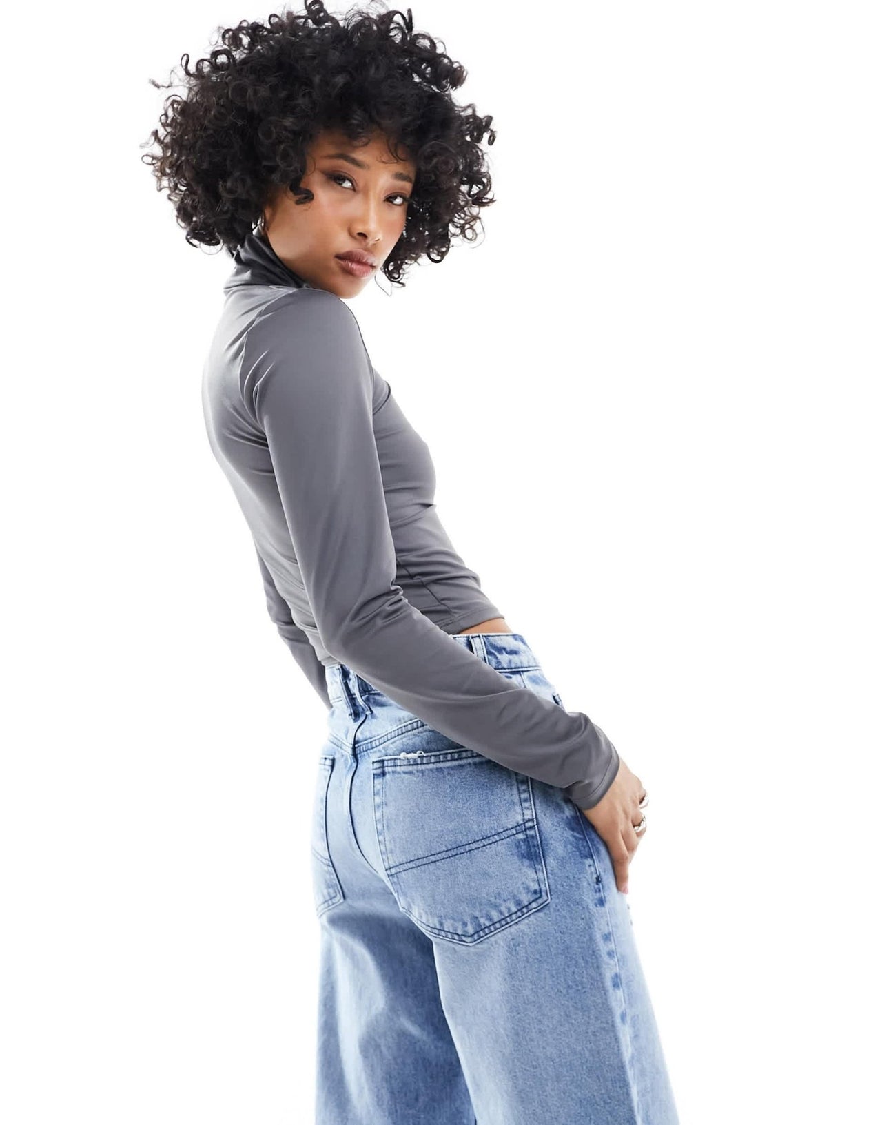 Stradivarius STR high neck long sleeve top in charcoal - ASOS Sample Sale
