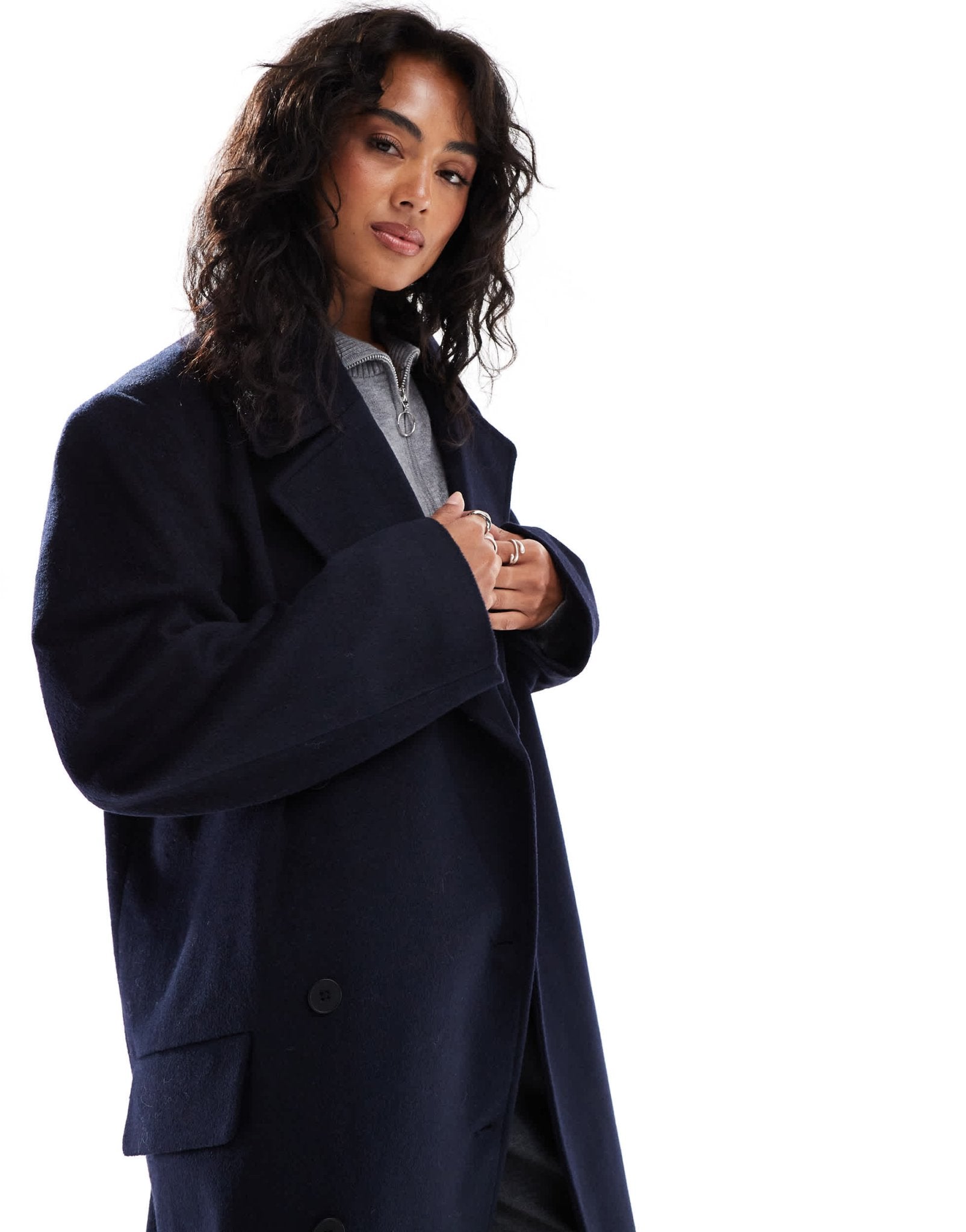 Stradivarius STR longline tailored coat in navy - ASOS Sample Sale