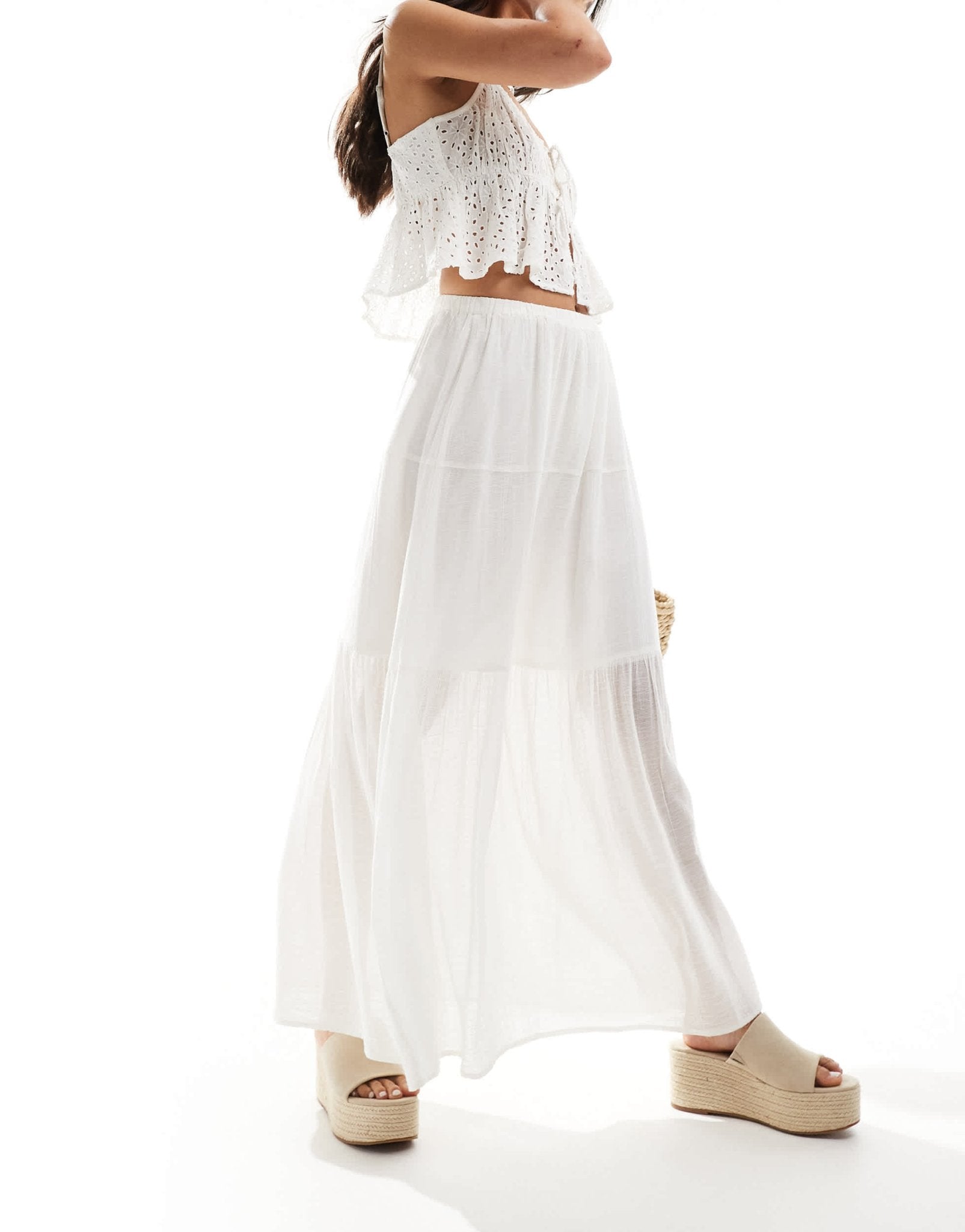 Stradivarius STR maxi skirt in white - ASOS Sample Sale