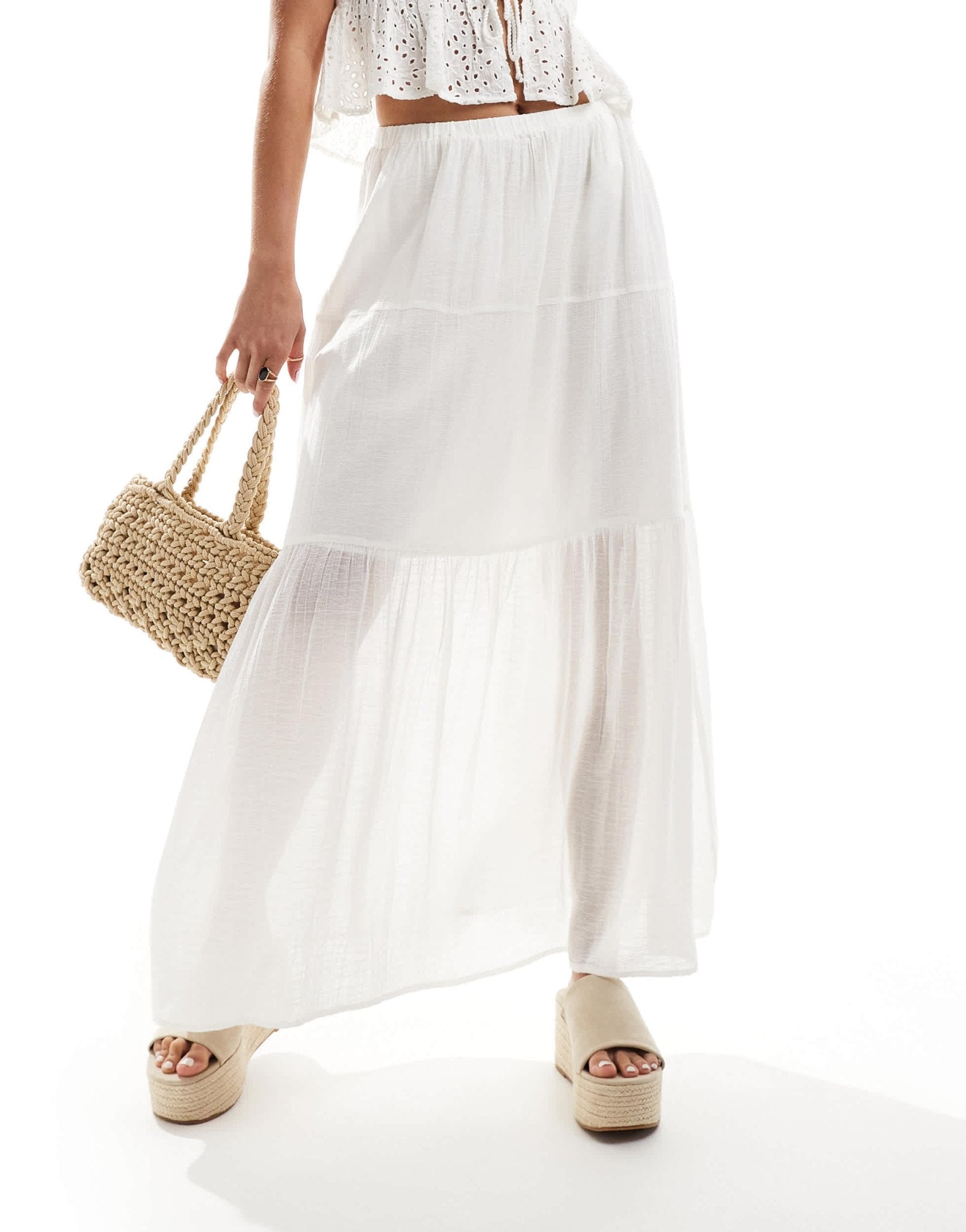 Stradivarius STR maxi skirt in white - ASOS Sample Sale