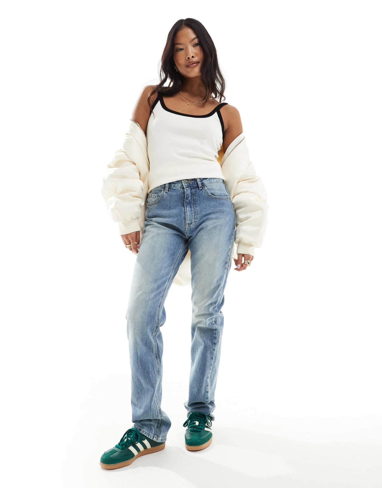 Stradivarius STR Petite straight leg jean with stretch in mid blue - ASOS Sample Sale