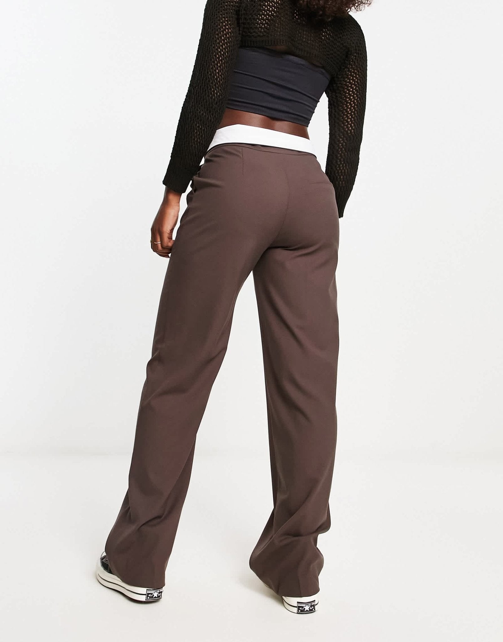 Stradivarius STR reversed waistband utility trouser in brown - ASOS Sample Sale
