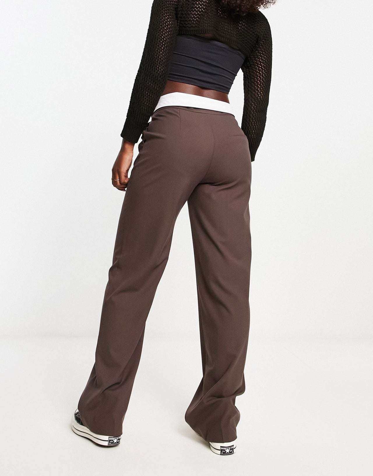 Stradivarius STR reversed waistband utility trouser in brown - ASOS Sample Sale