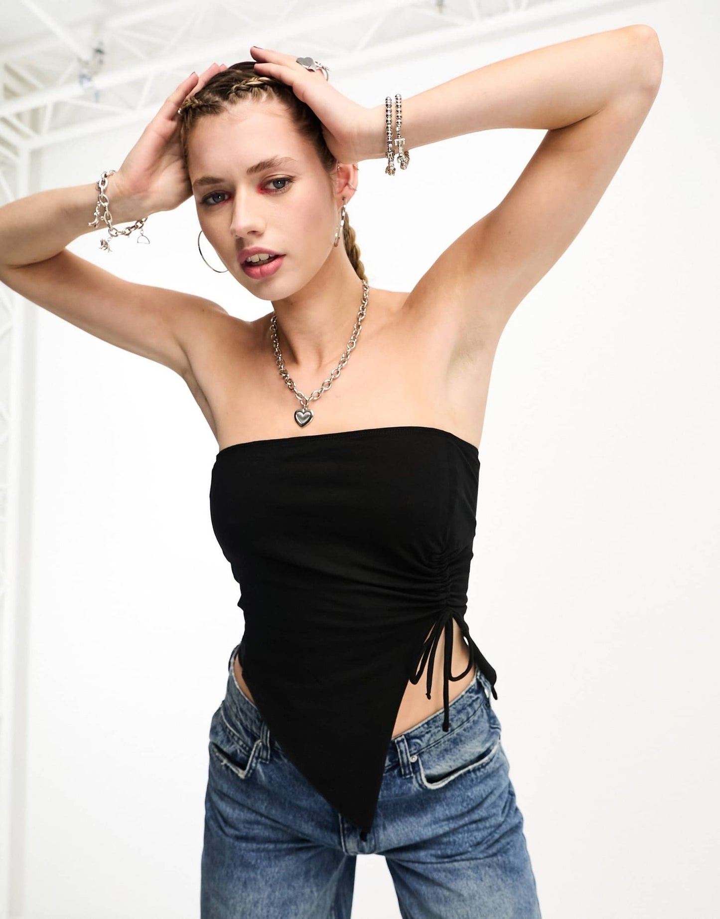 Stradivarius STR ruched front tube top in black - ASOS Sample Sale