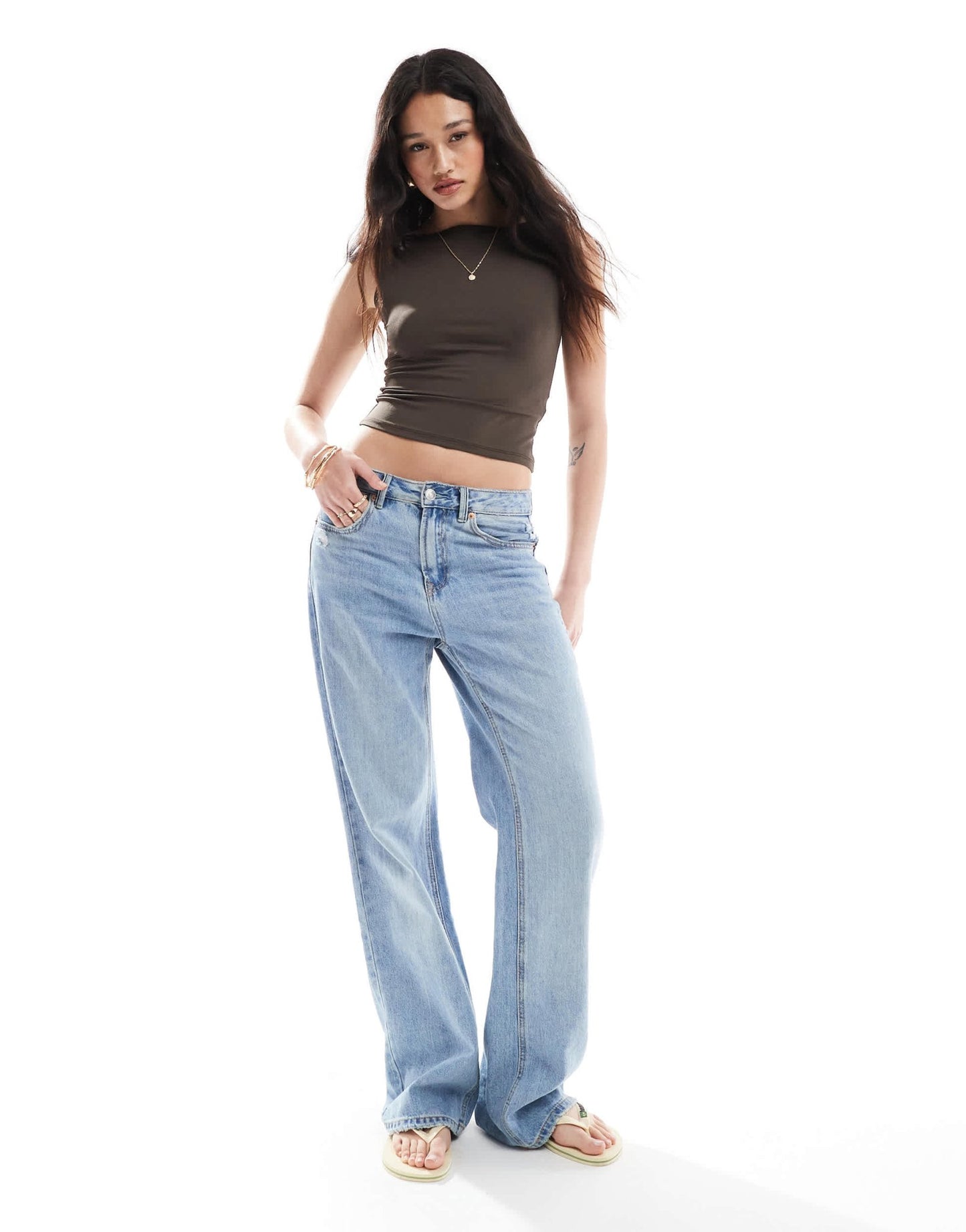 Stradivarius STR slash neck sculpt tank top in brown - ASOS Sample Sale
