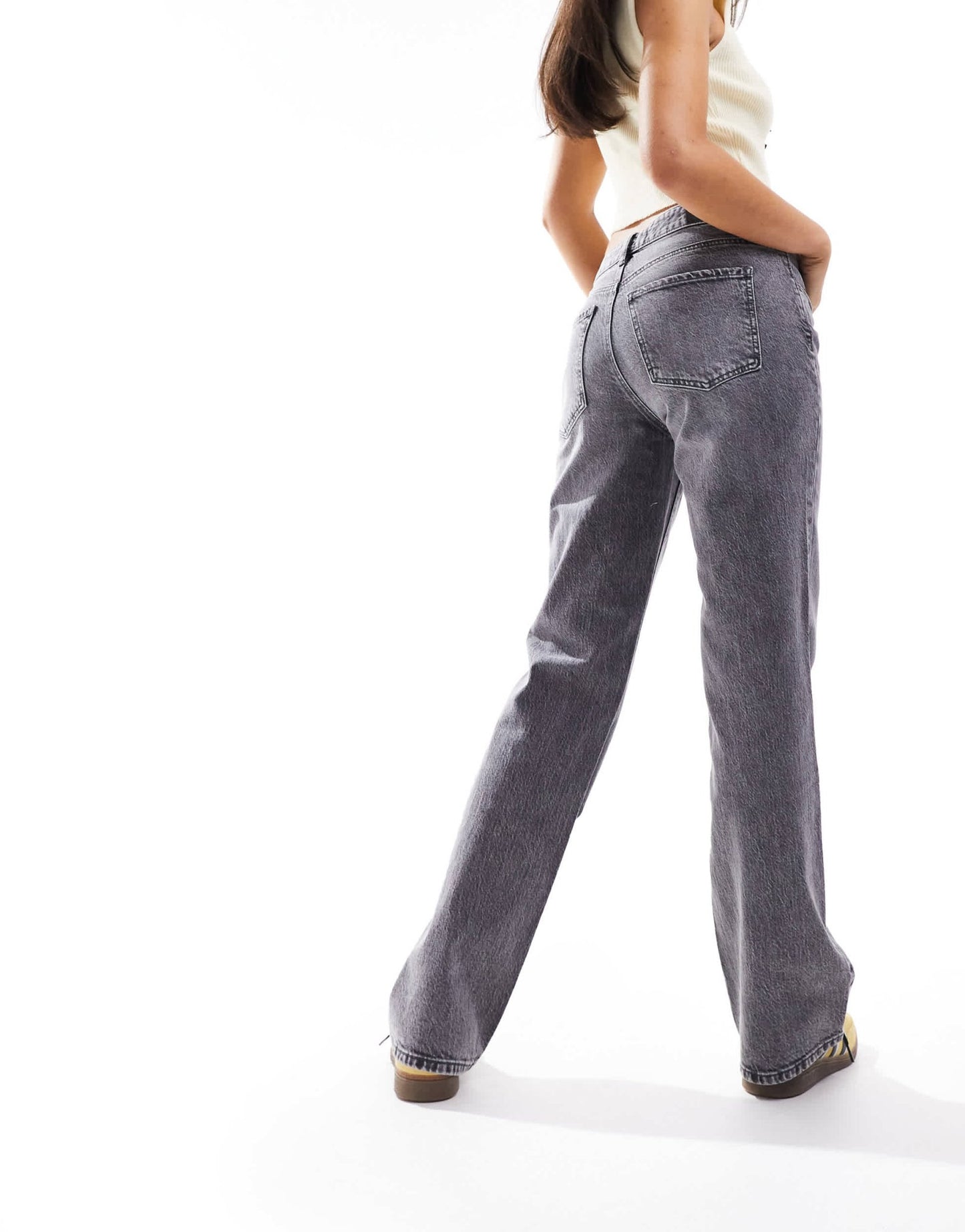 Stradivarius STR straight low rise jean with stretch in dark grey - ASOS Sample Sale