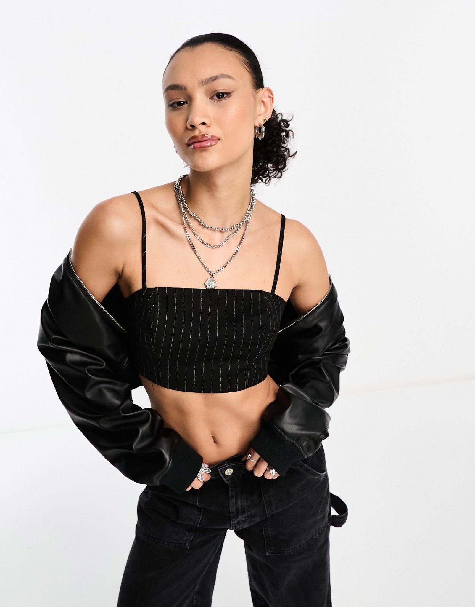 Stradivarius STR tailored cami top in black pinstripe - ASOS Sample Sale
