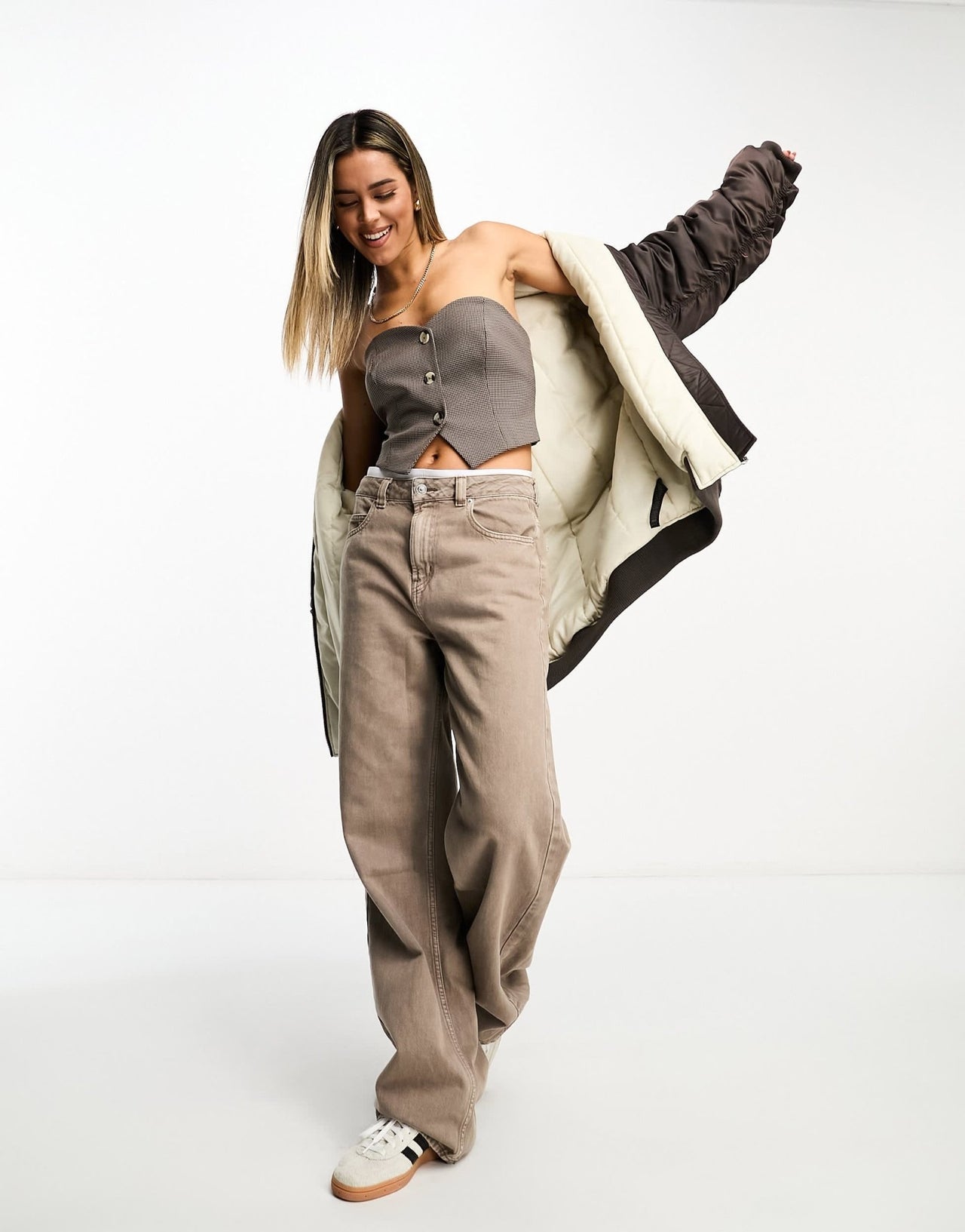 Stradivarius STR tailored waistcoat top in check print - ASOS Sample Sale