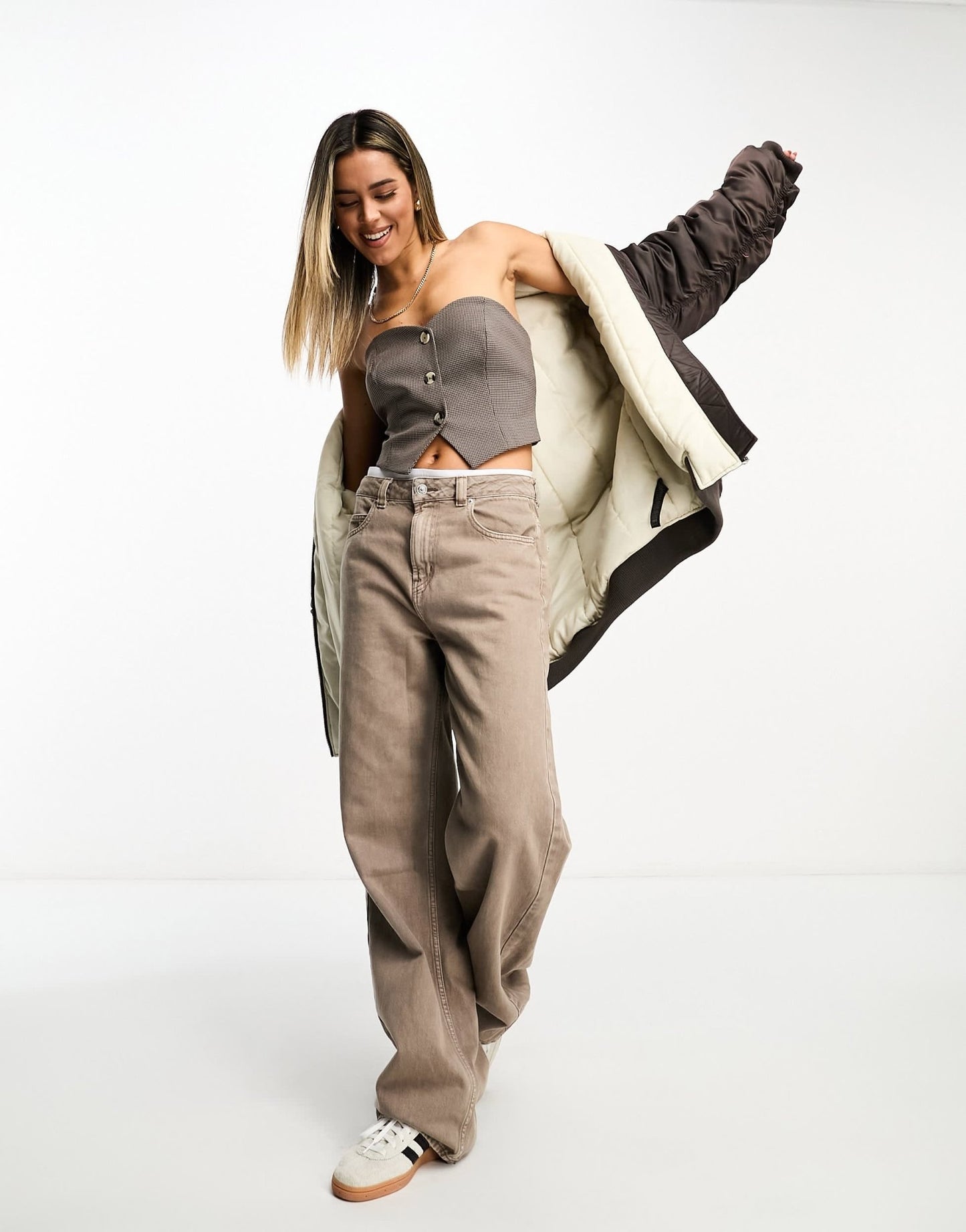 Stradivarius STR tailored waistcoat top in check print - ASOS Sample Sale