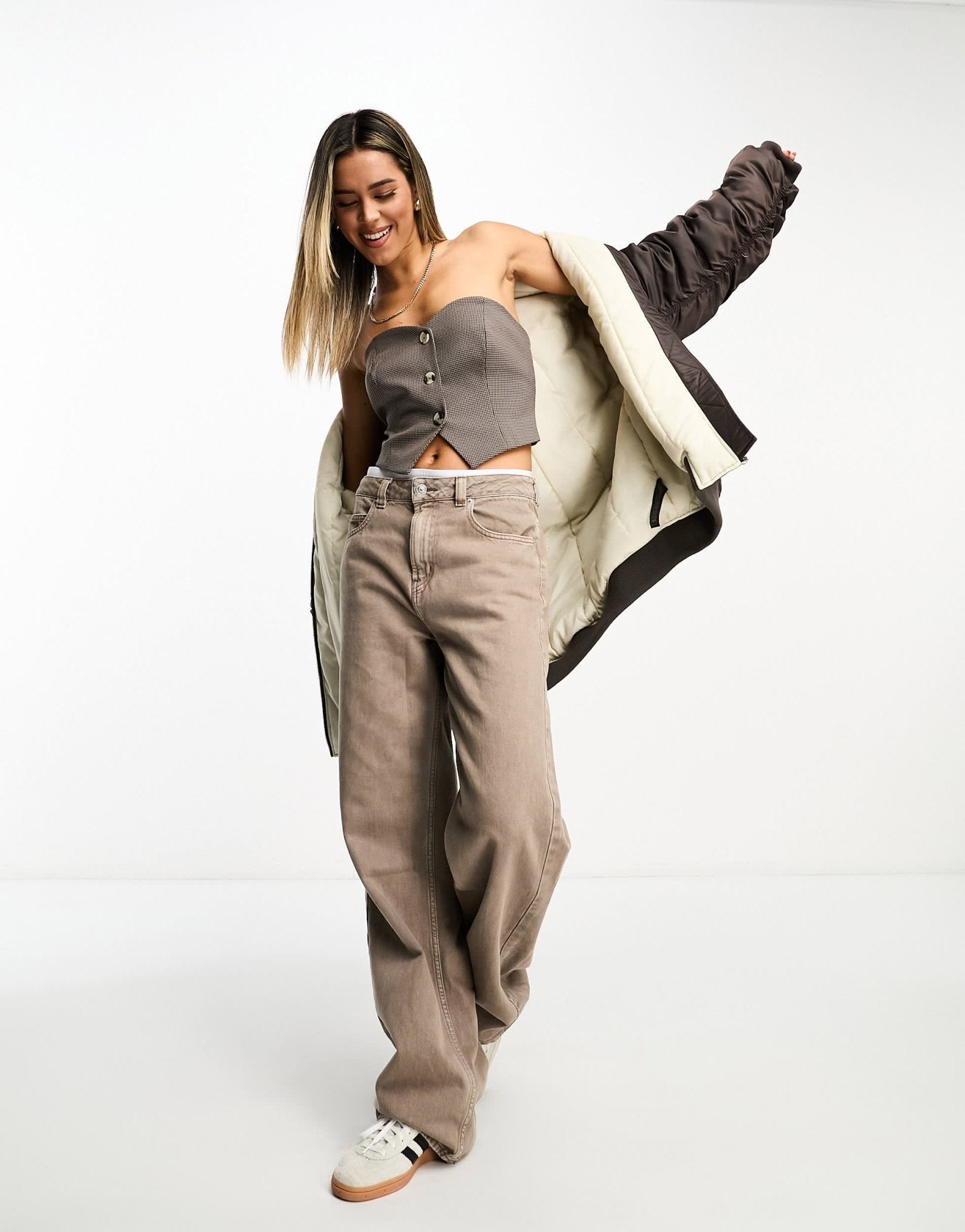 Stradivarius STR tailored waistcoat top in check print - ASOS Sample Sale