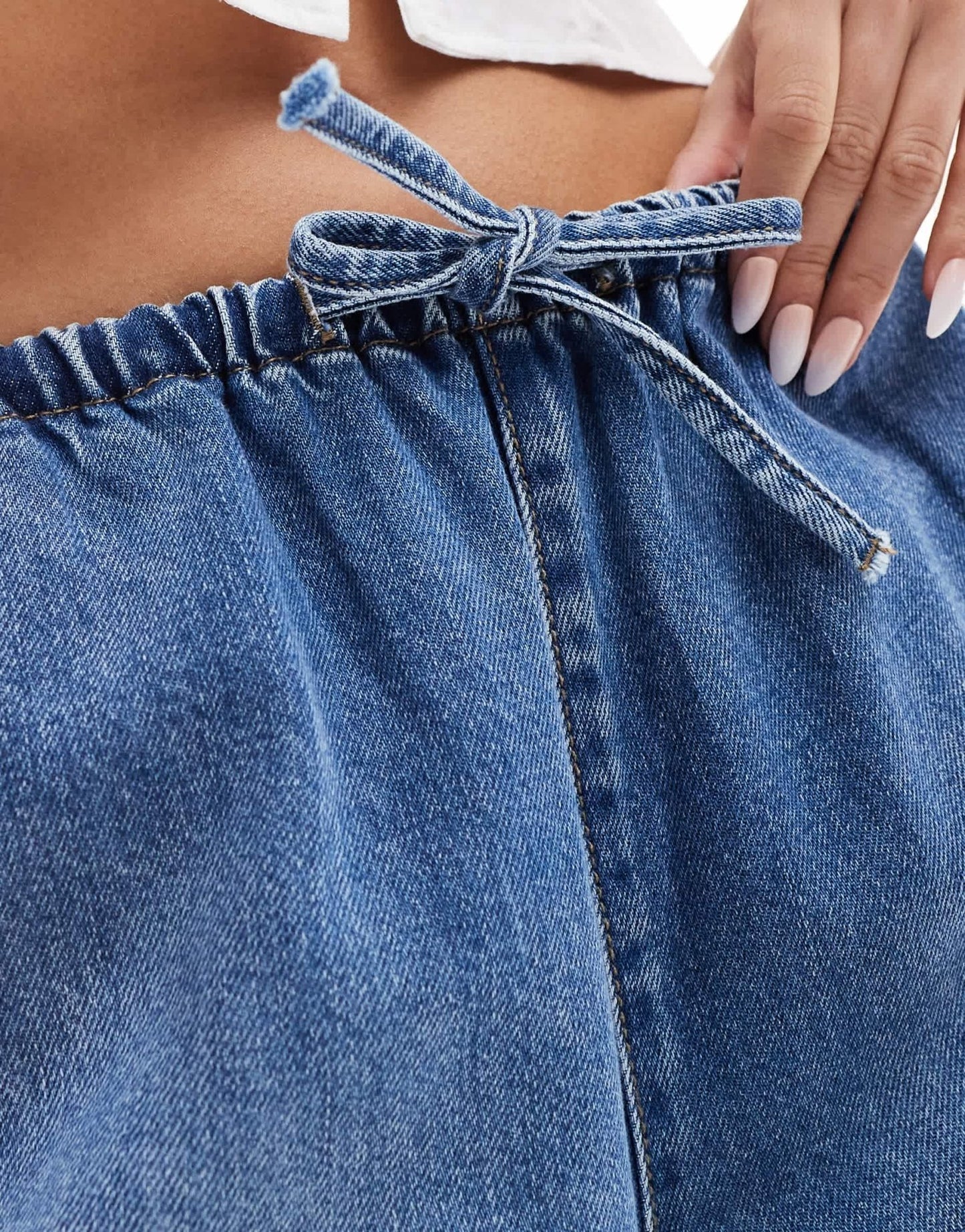 Stradivarius STR wide leg elasticated tie waist jean in blue - ASOS Sample Sale