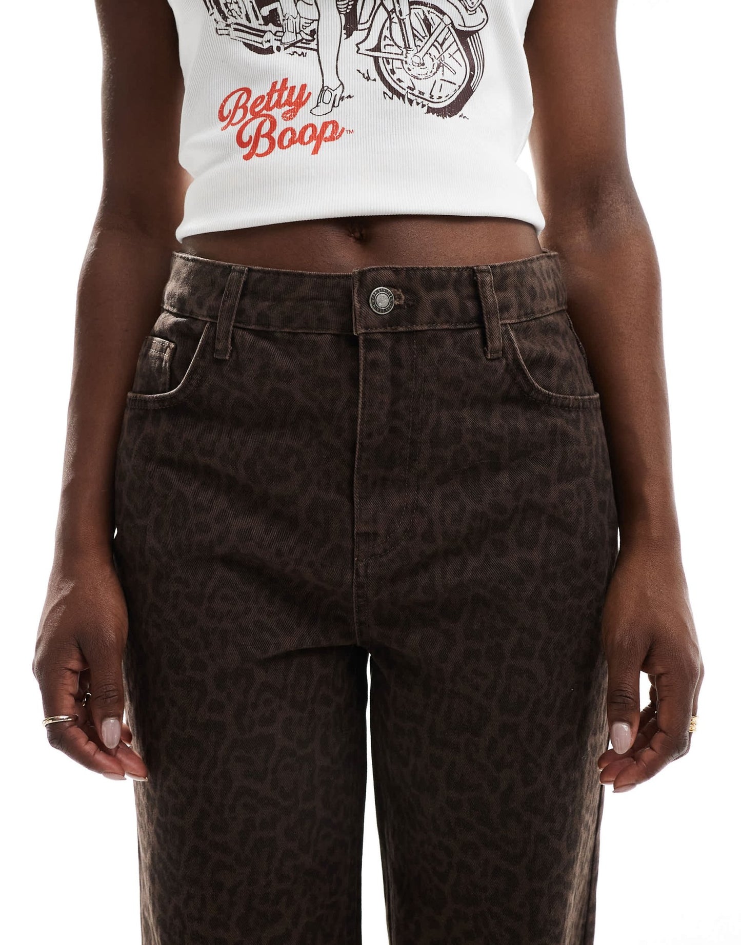 Stradivarius straight leg jean in dark wash leopard - ASOS Sample Sale