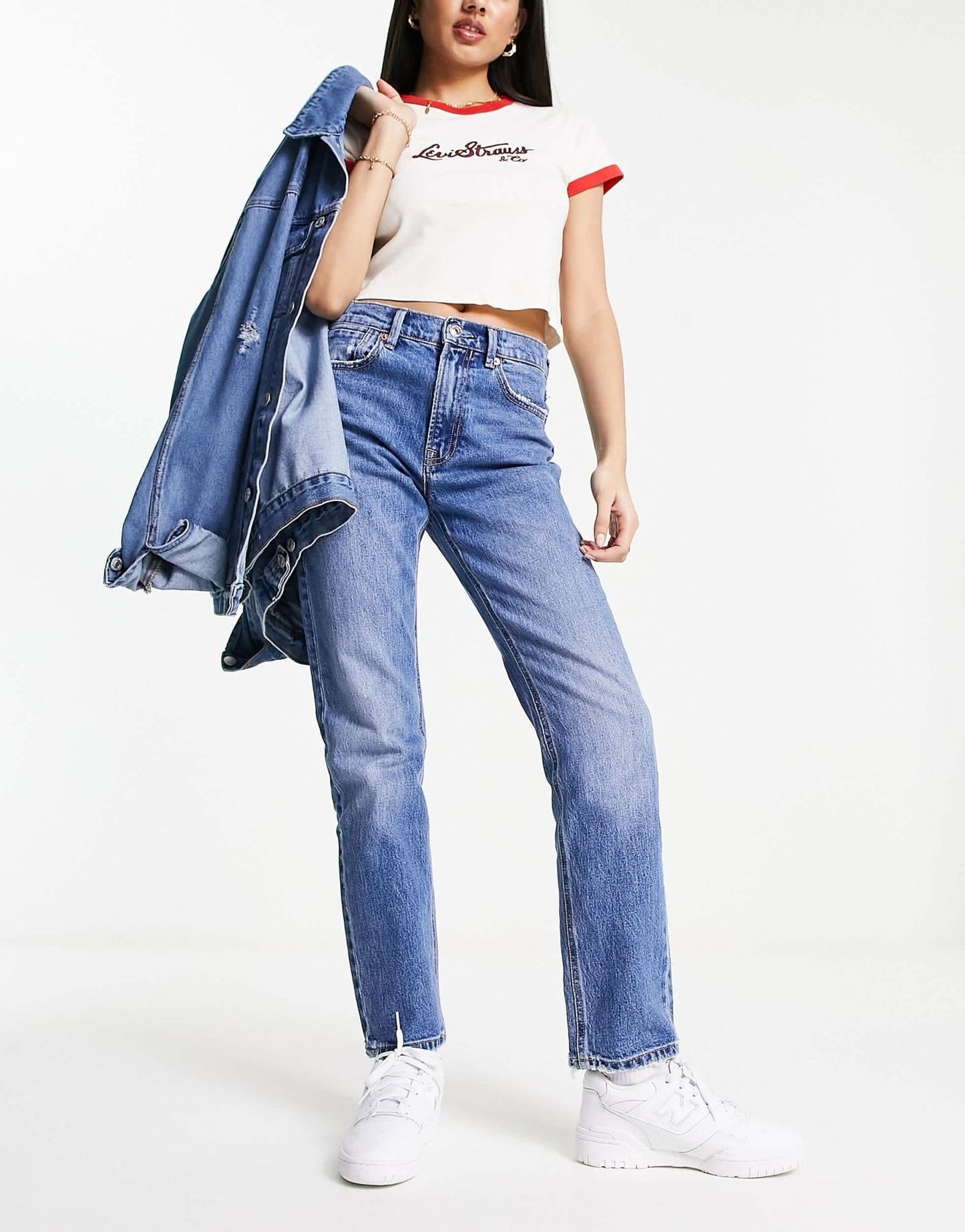 Stradivarius straight slim jean in medium blue - ASOS Sample Sale