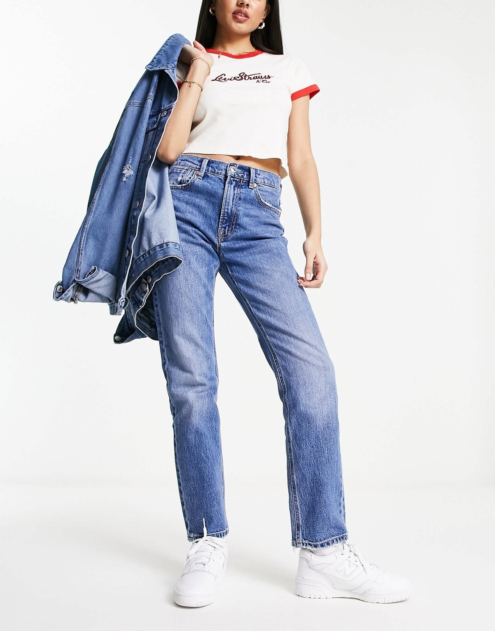 Stradivarius straight slim jean in medium blue - ASOS Sample Sale