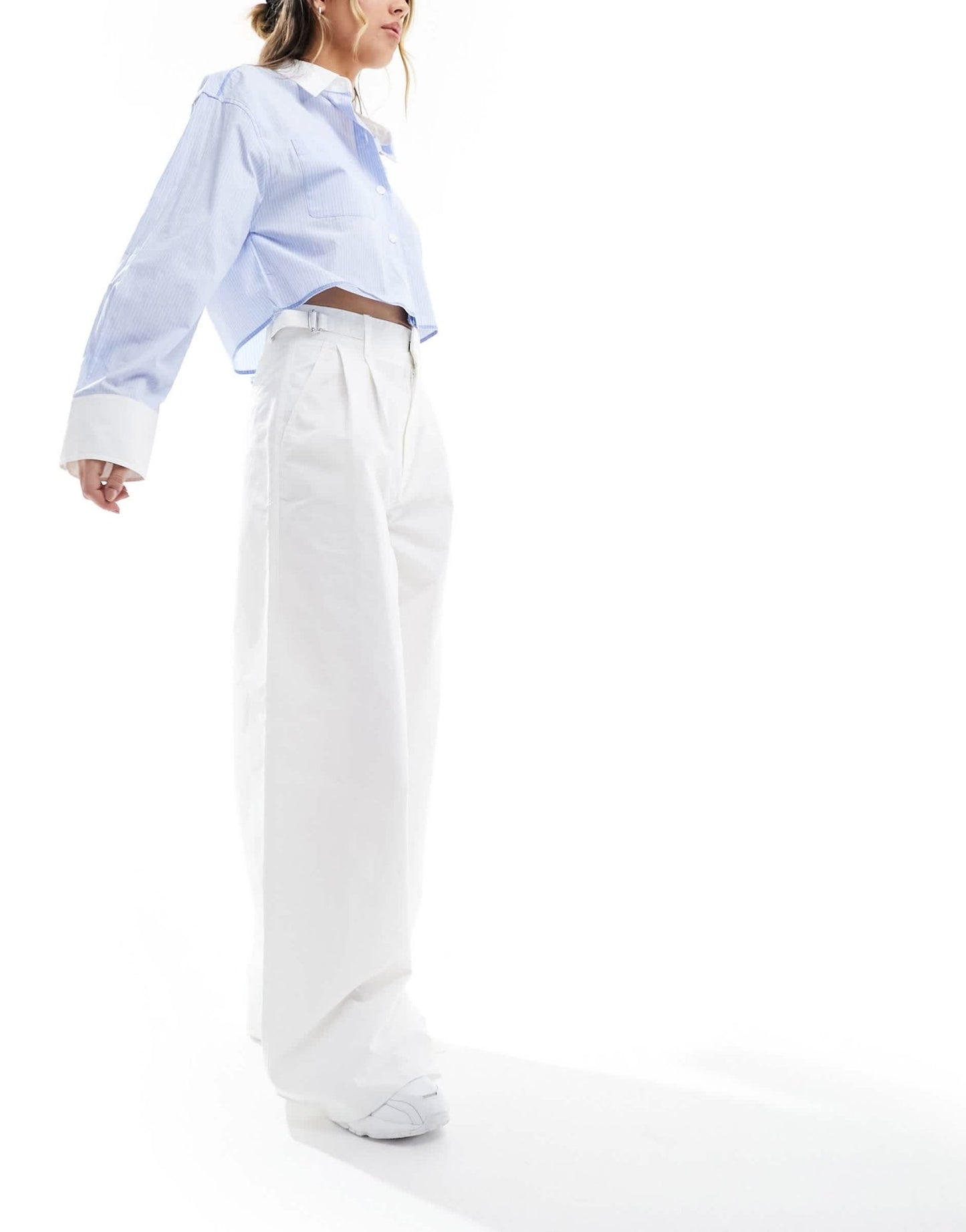 Stradivarius tailored cotton super wide leg trousers in white - ASOS Sample Sale