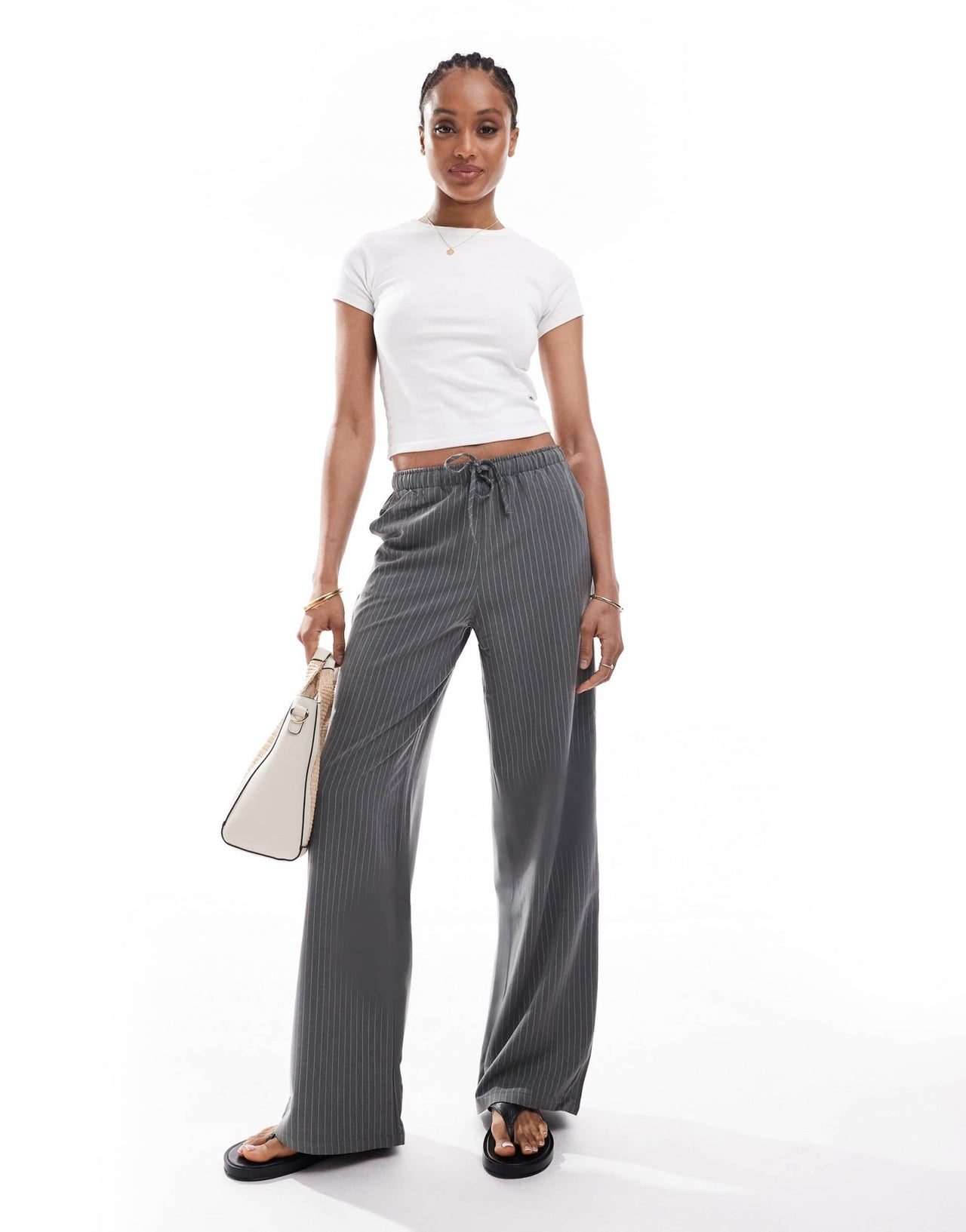 Stradivarius Tall pull on trouser in grey pinstripe - ASOS Sample Sale