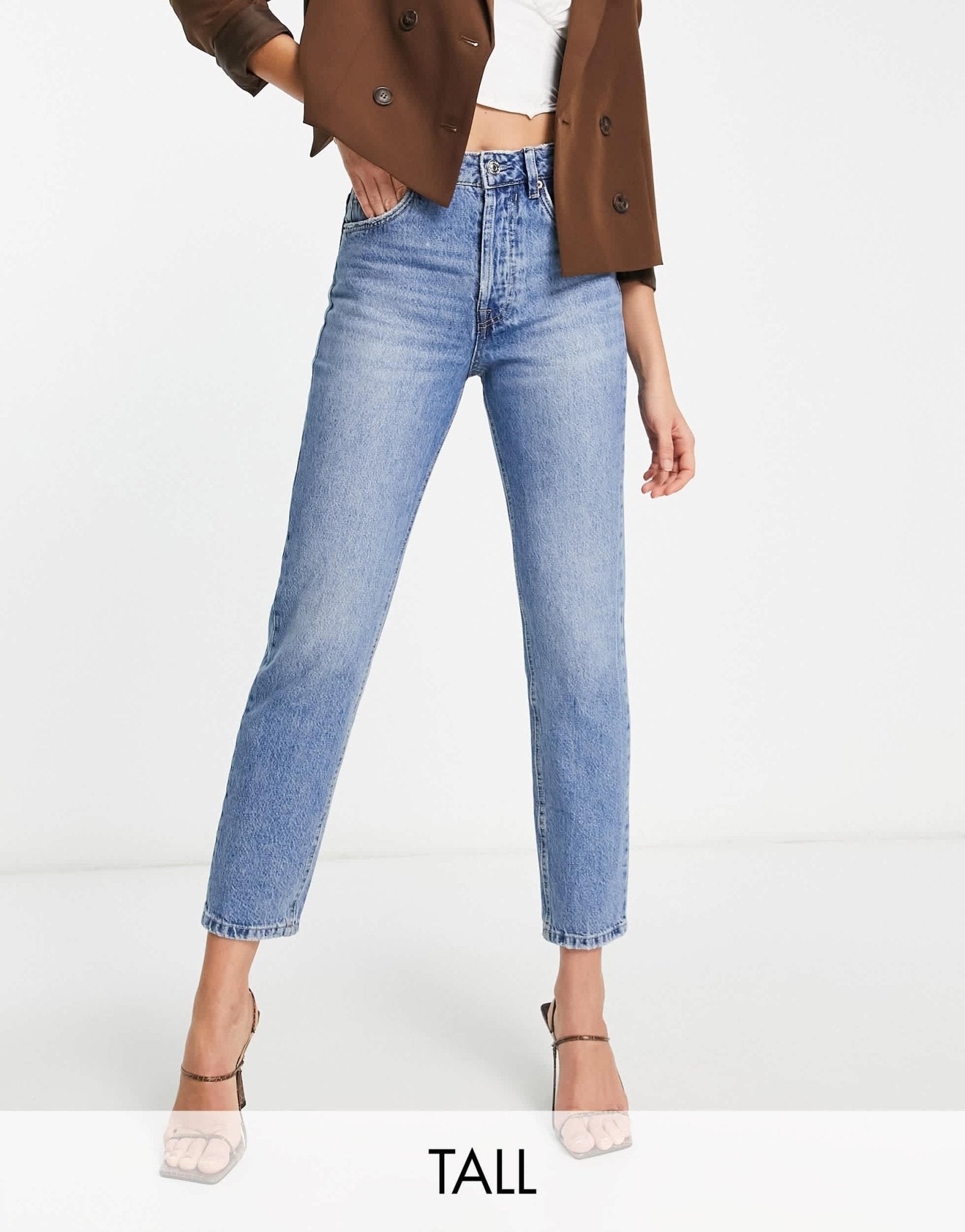 Stradivarius Tall rigid mom jean in medium wash - ASOS Sample Sale