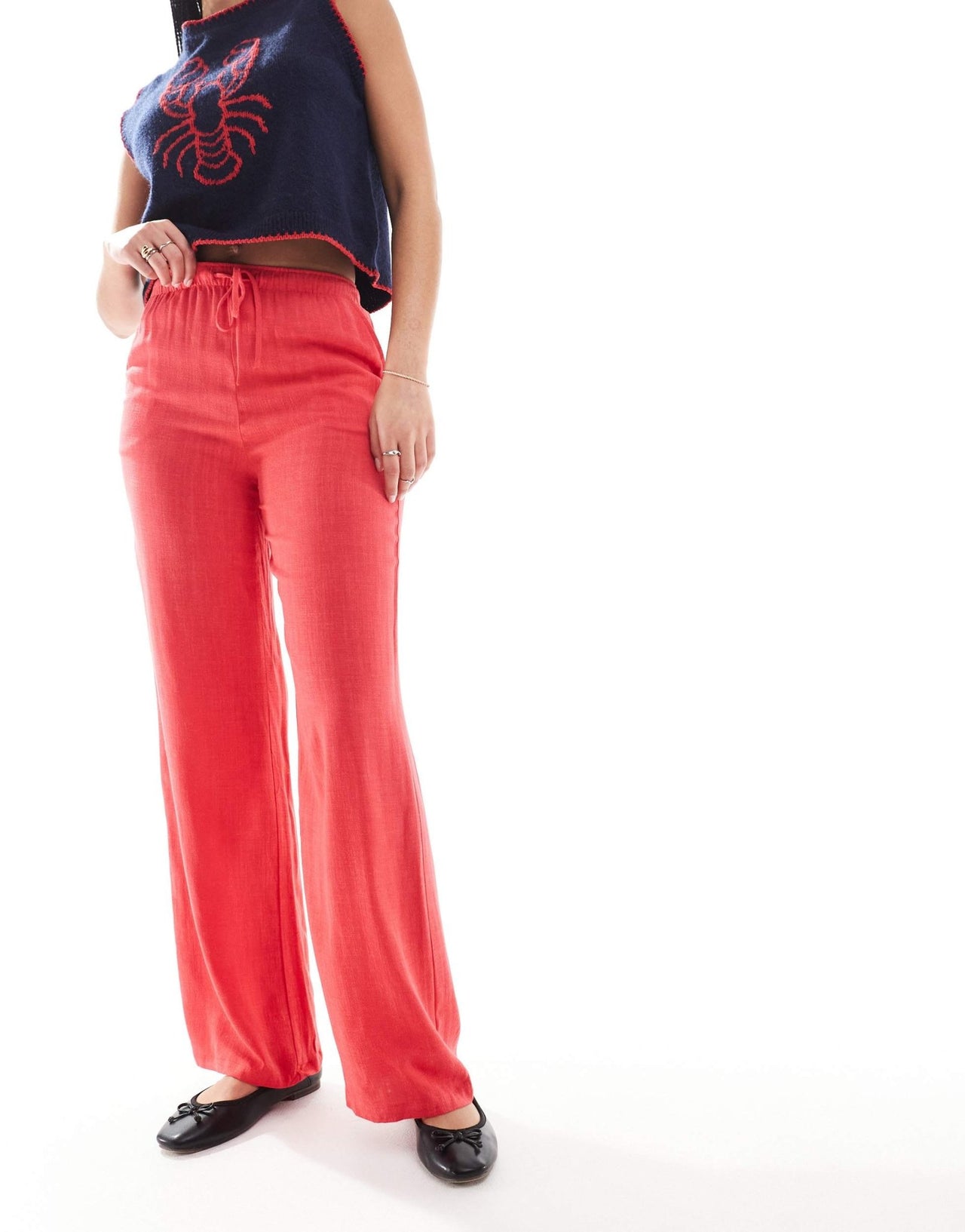 Stradivarius Tall tailored pull on trouser in red - ASOS Sample Sale