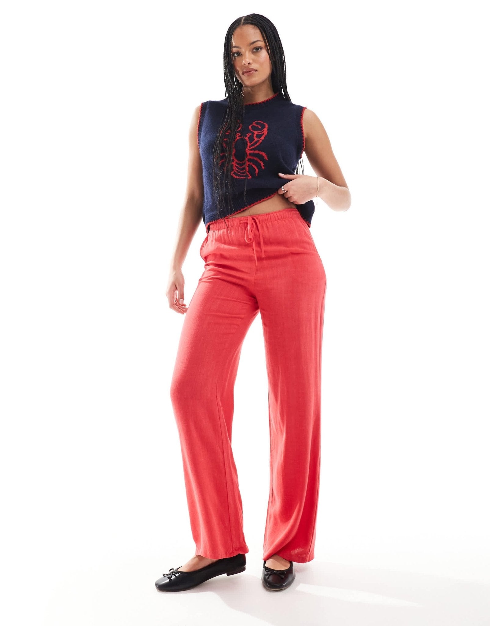 Stradivarius Tall tailored pull on trouser in red - ASOS Sample Sale