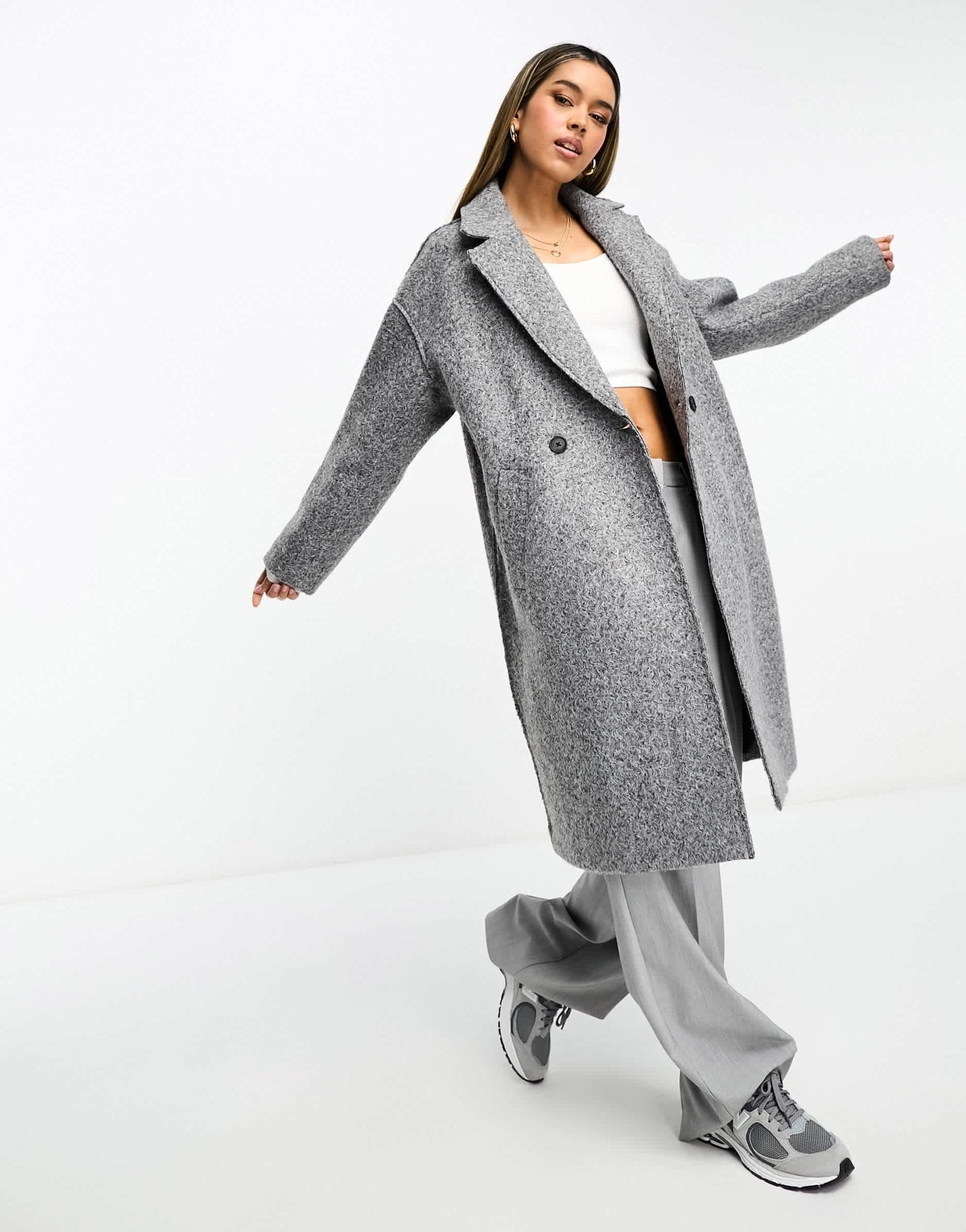 Stradivarius textured boucle coat in grey - ASOS Sample Sale