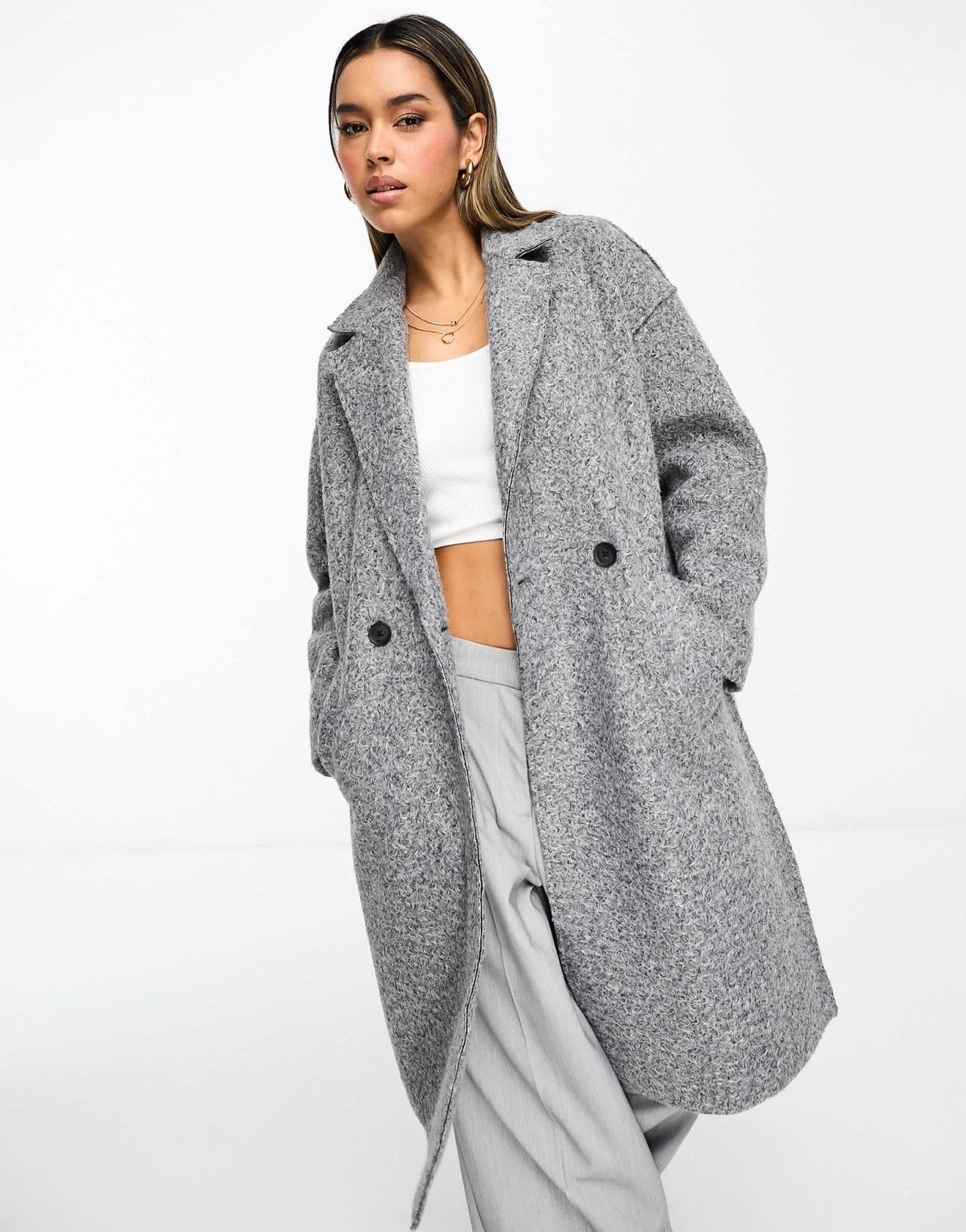 Stradivarius textured boucle coat in grey - ASOS Sample Sale