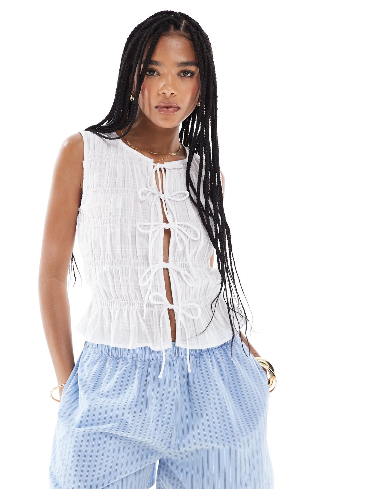 Stradivarius tie front vest top in white - ASOS Sample Sale