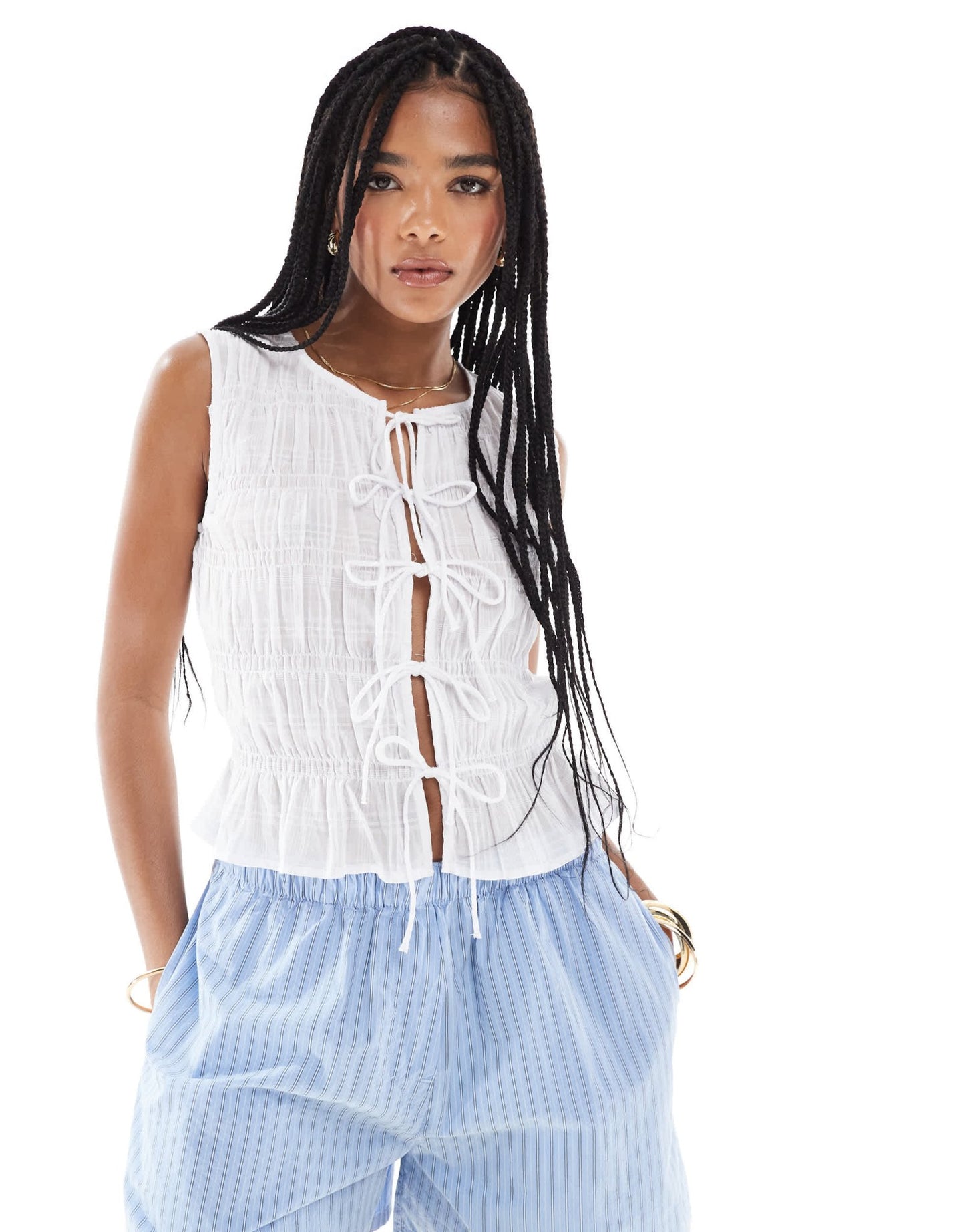 Stradivarius tie front vest top in white - ASOS Sample Sale