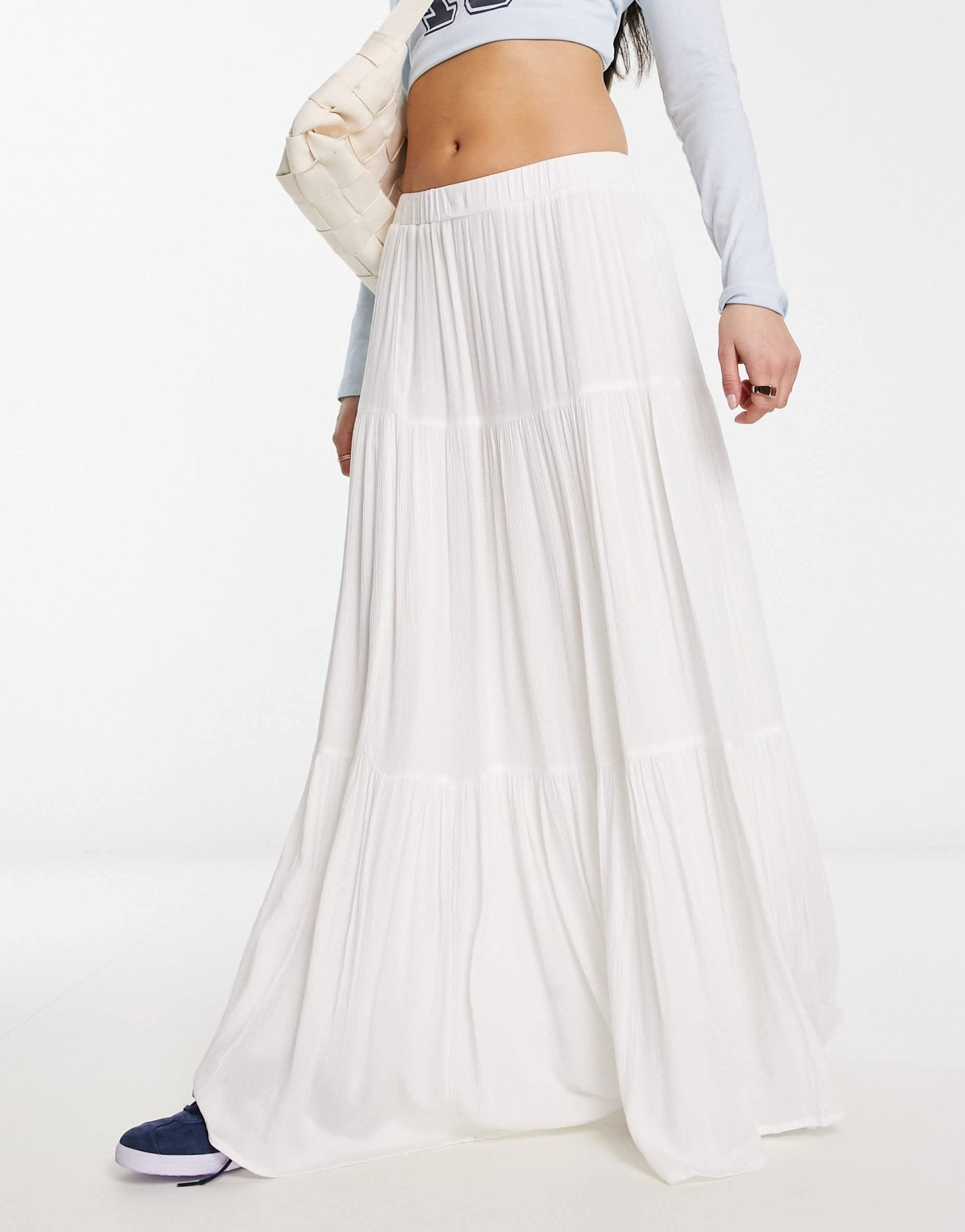 Stradivarius tiered boho co-ord maxi skirt in white - ASOS Sample Sale