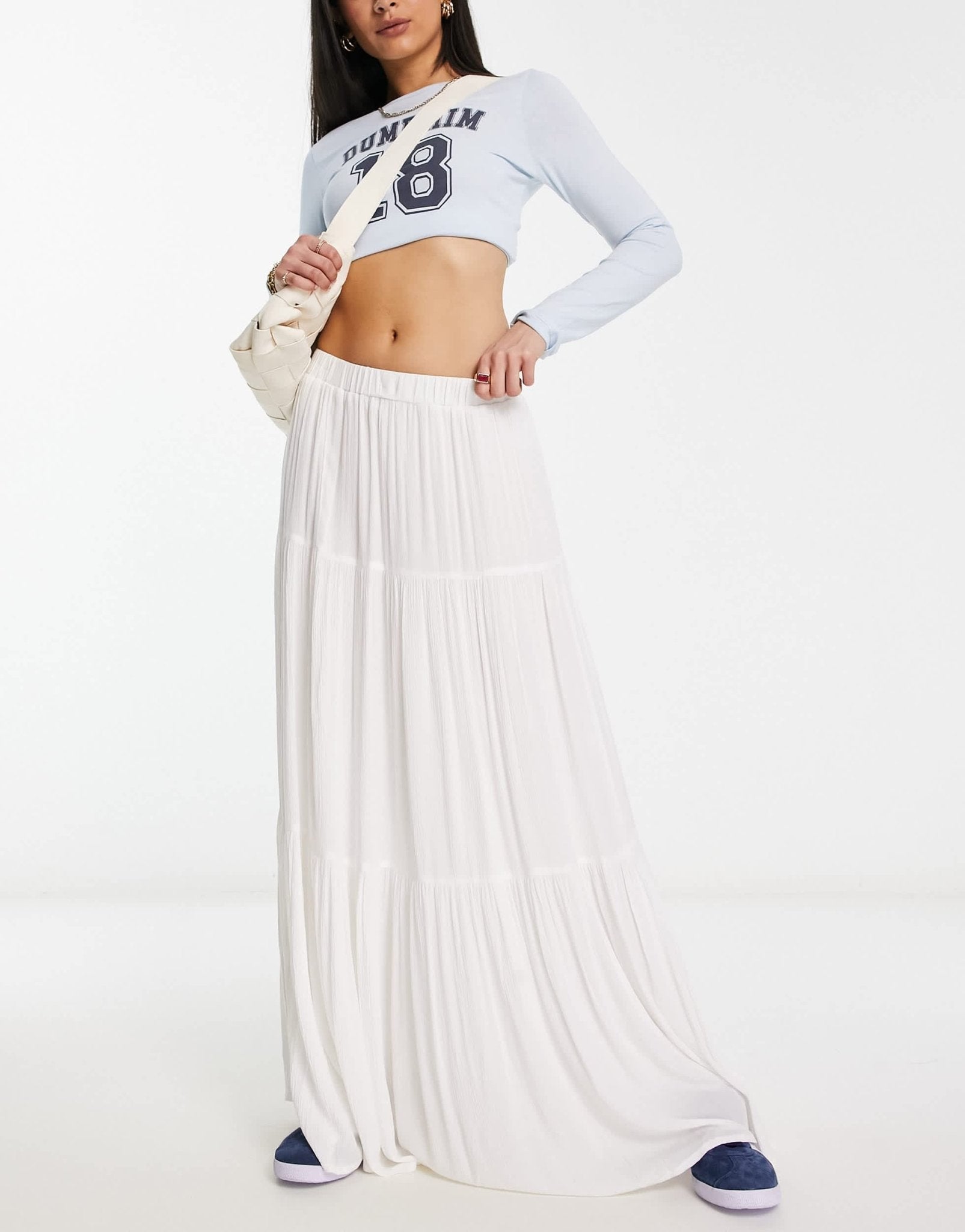 Stradivarius tiered boho co-ord maxi skirt in white - ASOS Sample Sale