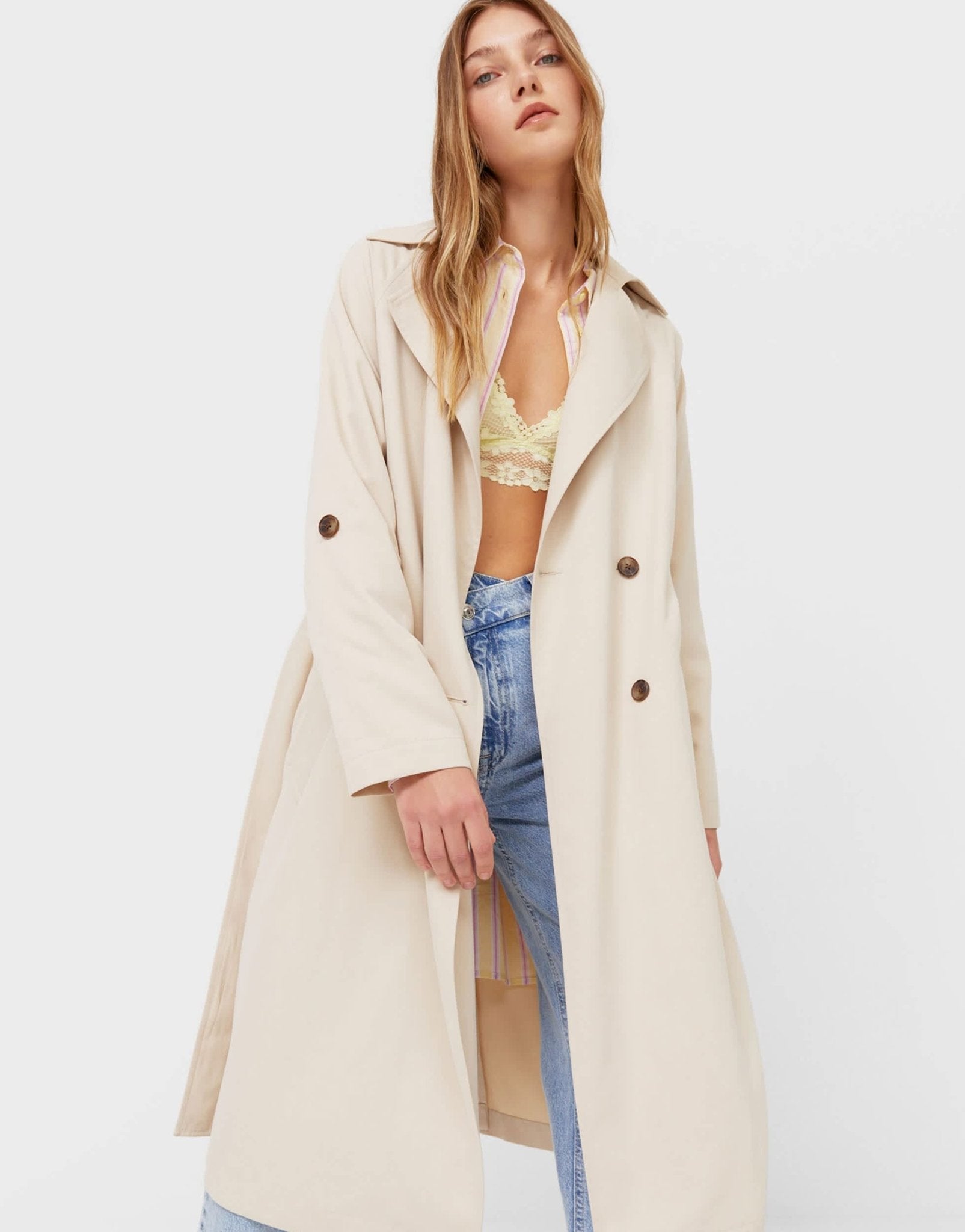 Stradivarius trench coat in light stone - ASOS Sample Sale