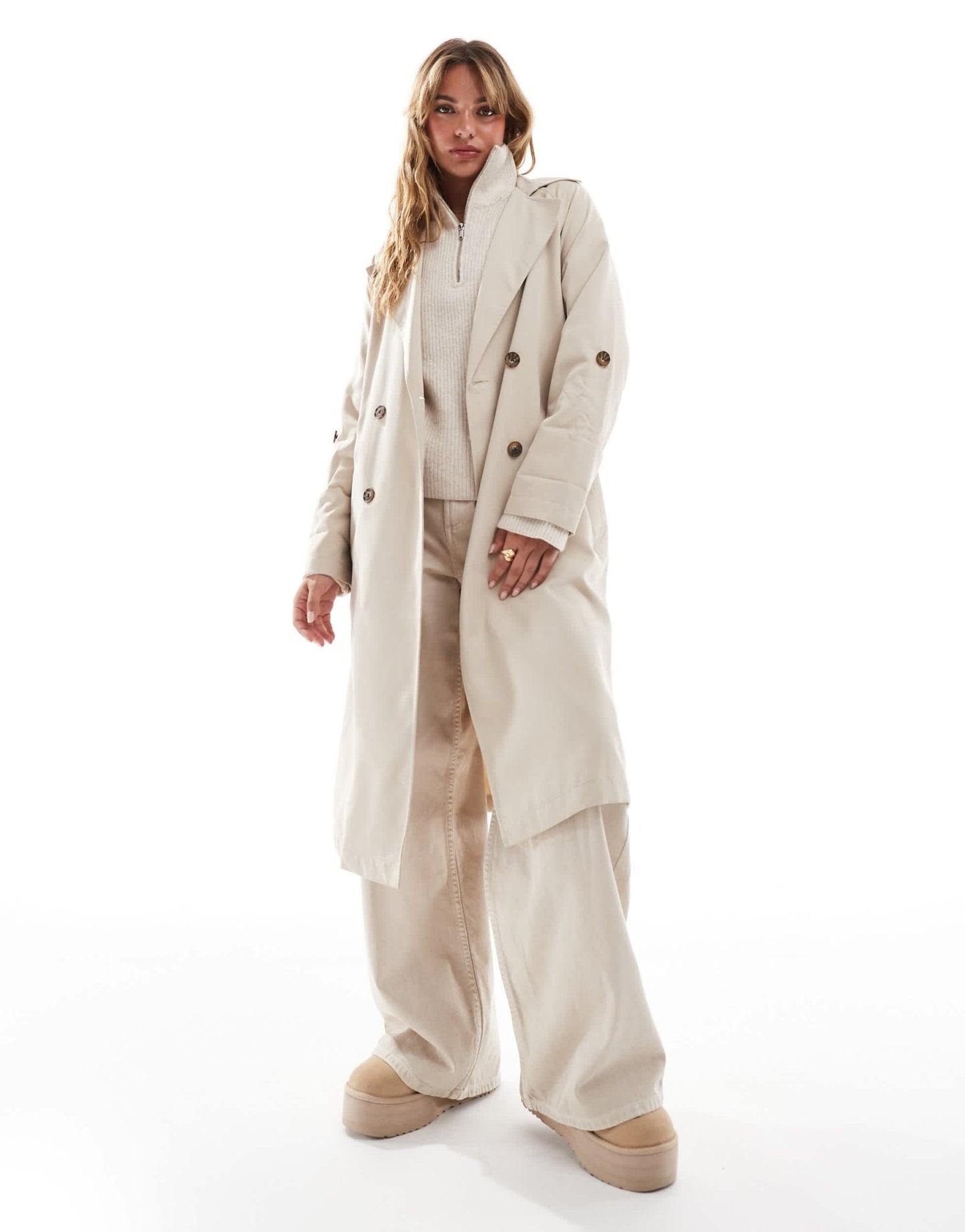 Stradivarius trench coat in stone - ASOS Sample Sale