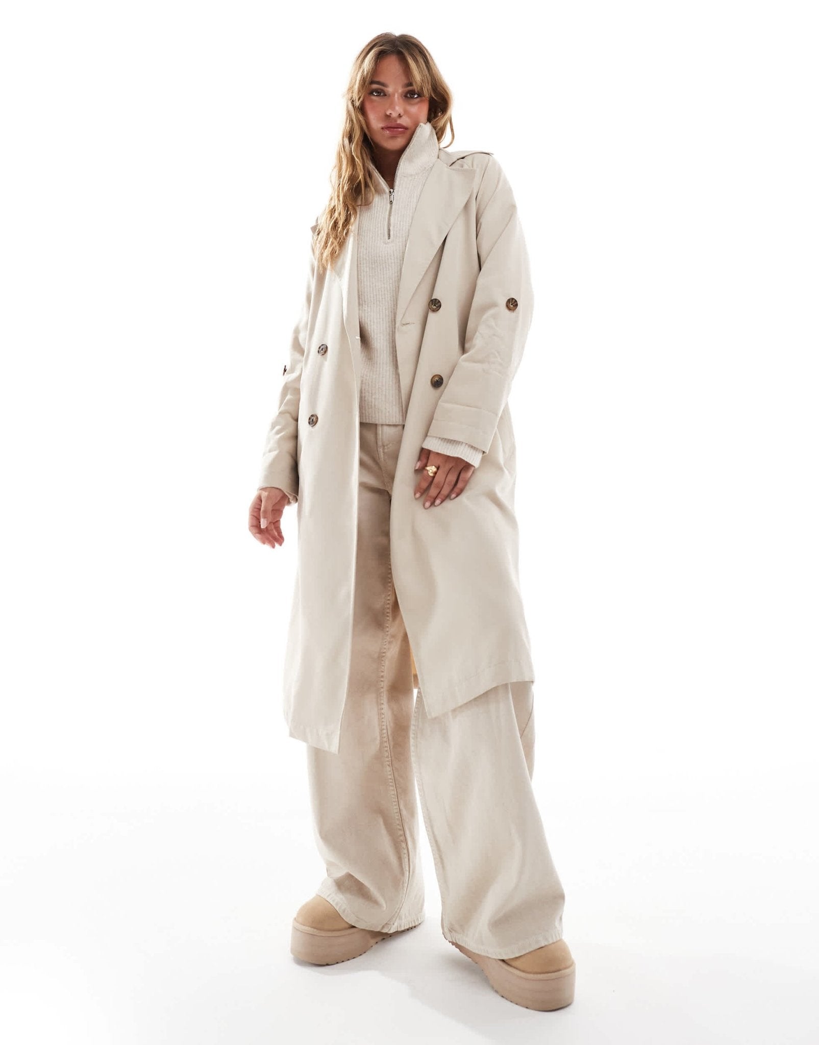 Stradivarius trench coat in stone - ASOS Sample Sale