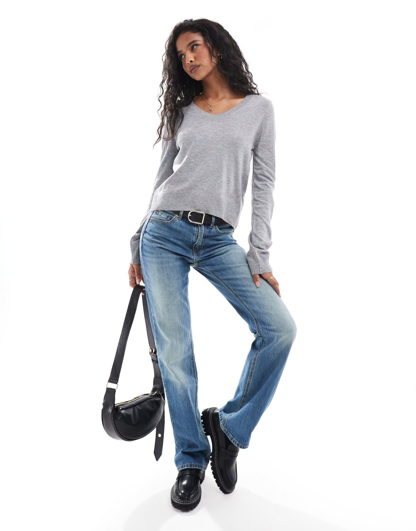 Stradivarius v neck jumper in grey - ASOS Sample Sale