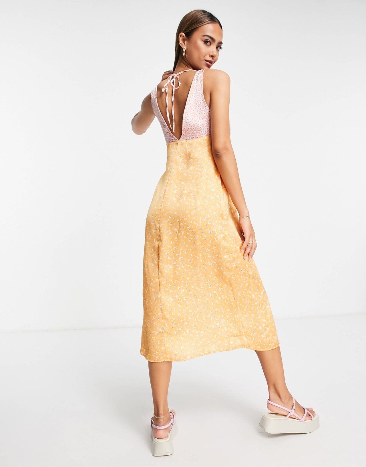 Stradivarius v neck satin midi dress in mix and match print - ASOS Sample Sale